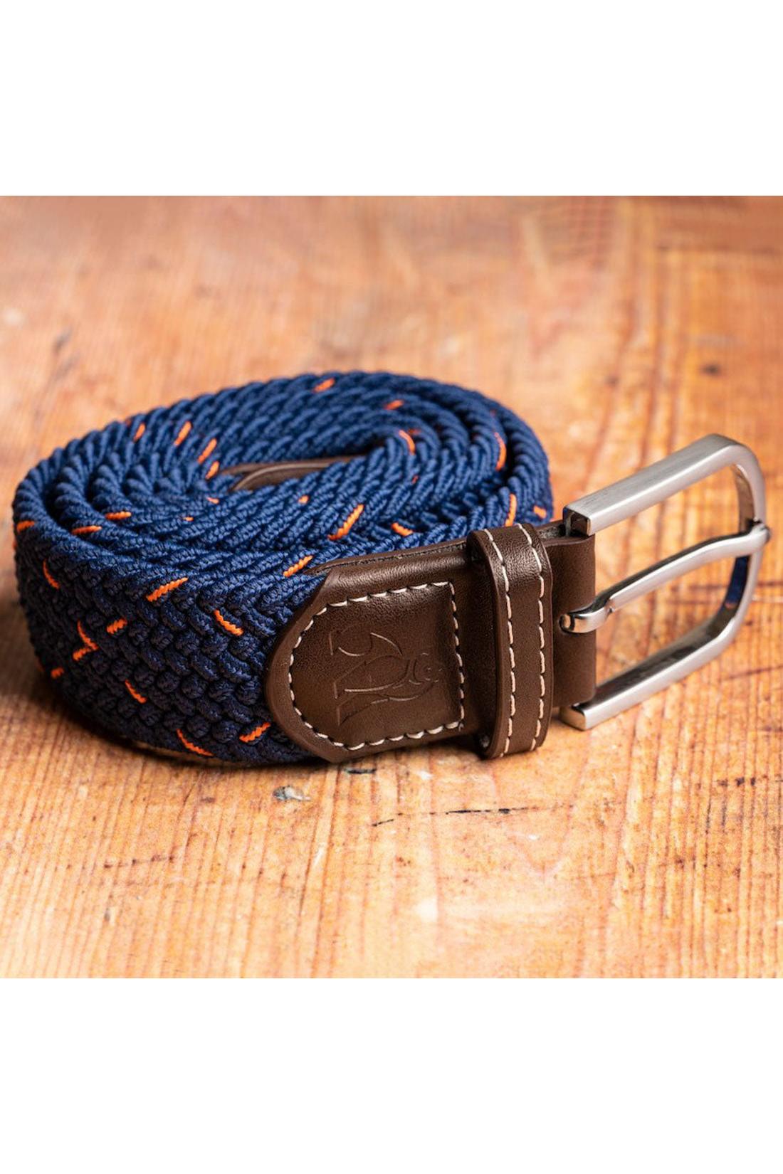 Unisex Woven Belt - Navy / Orange Dot-Side View