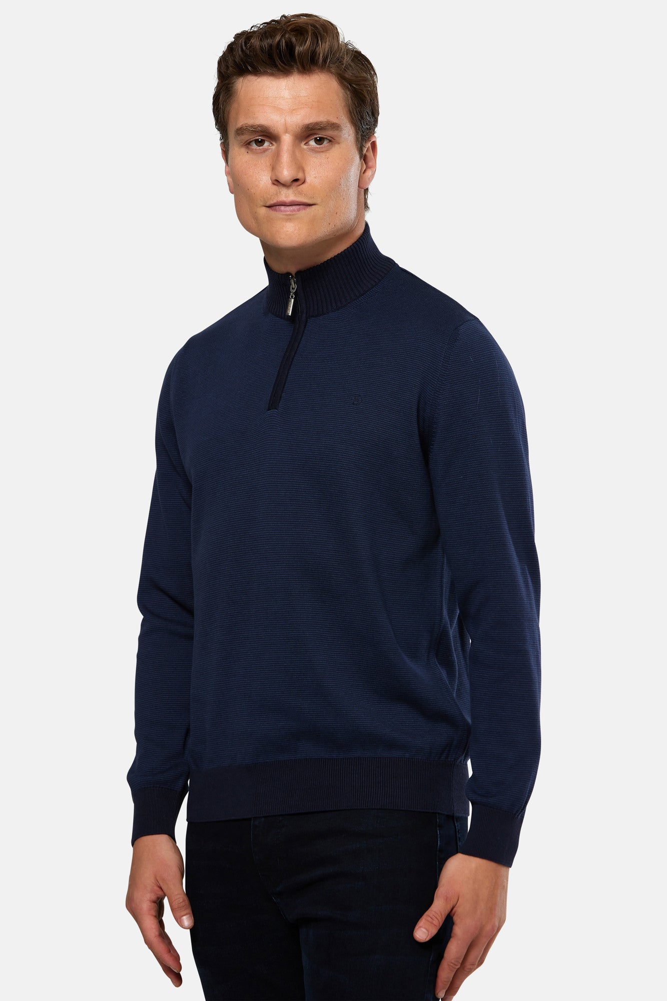BENETTI Borrow 1/4 Zip Knitwear - Navy Navy model front view