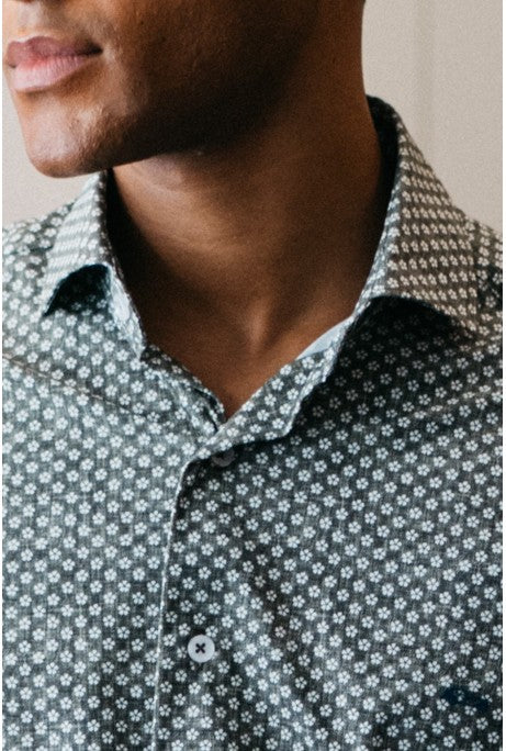 Badul Green / White Flower Pattern Long Sleeve Shirt-Closer View