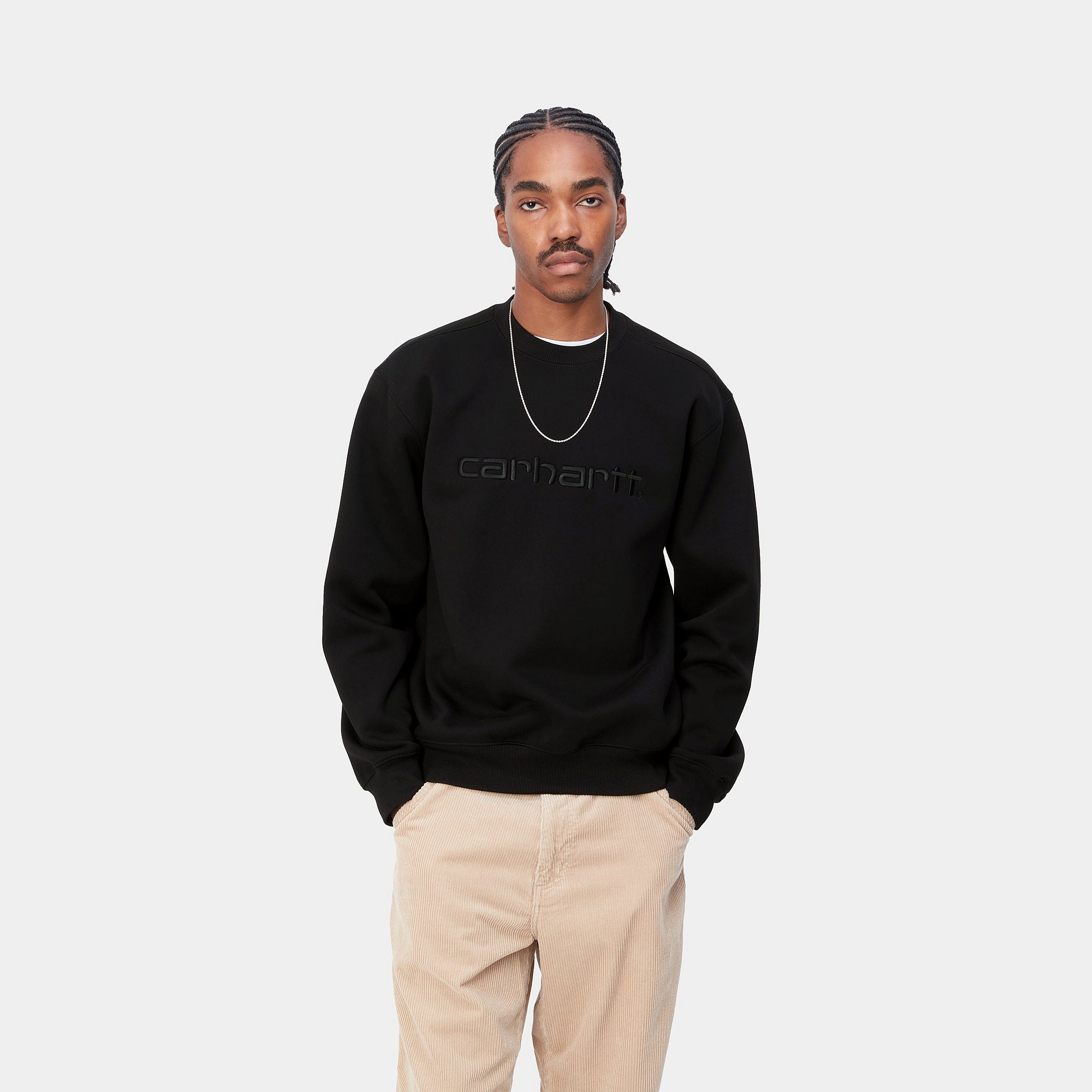 Men's Carhartt Sweat-Black / Black-Model Front View