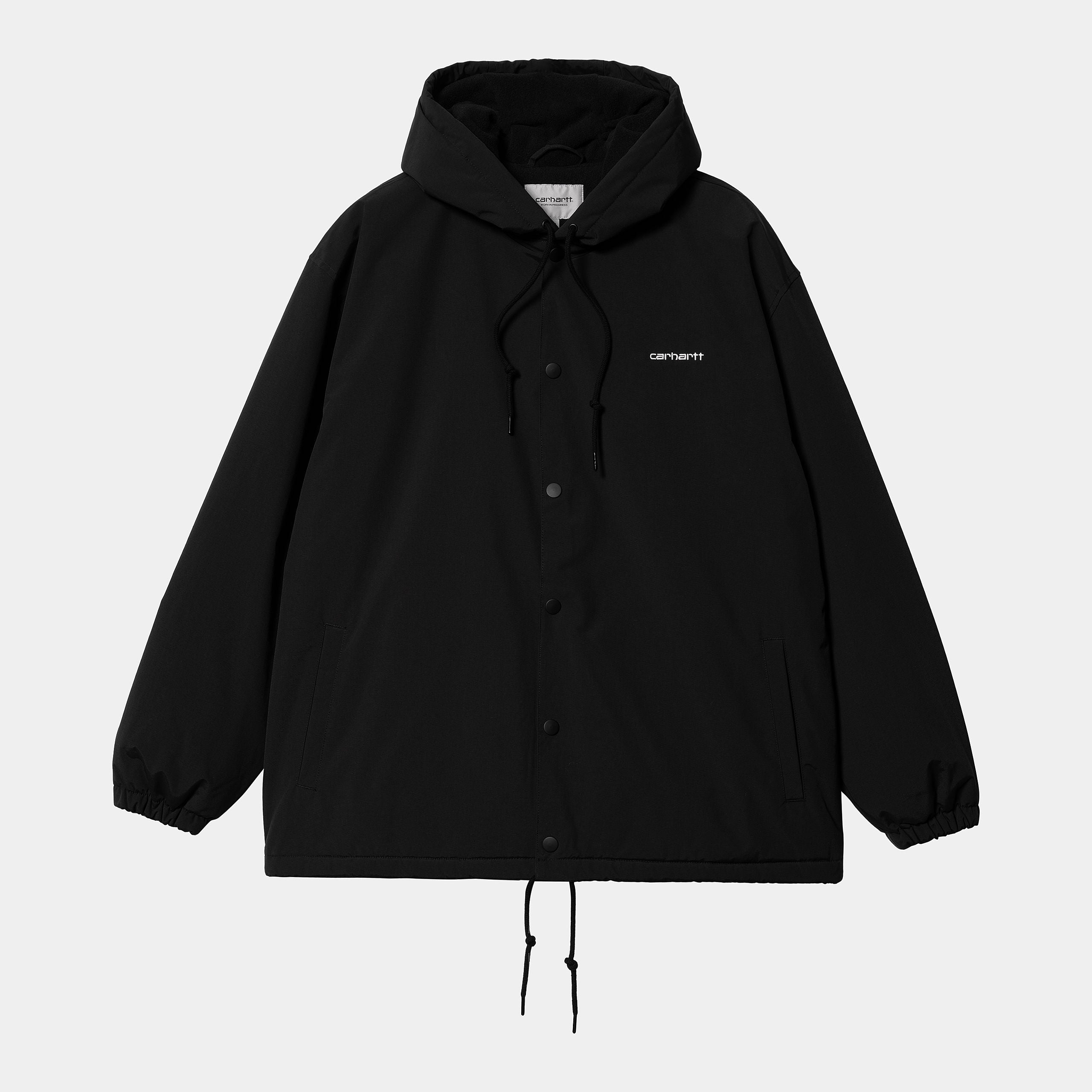 Carhartt WIP Hooded Coach Jacket-Black / White Black / White back view