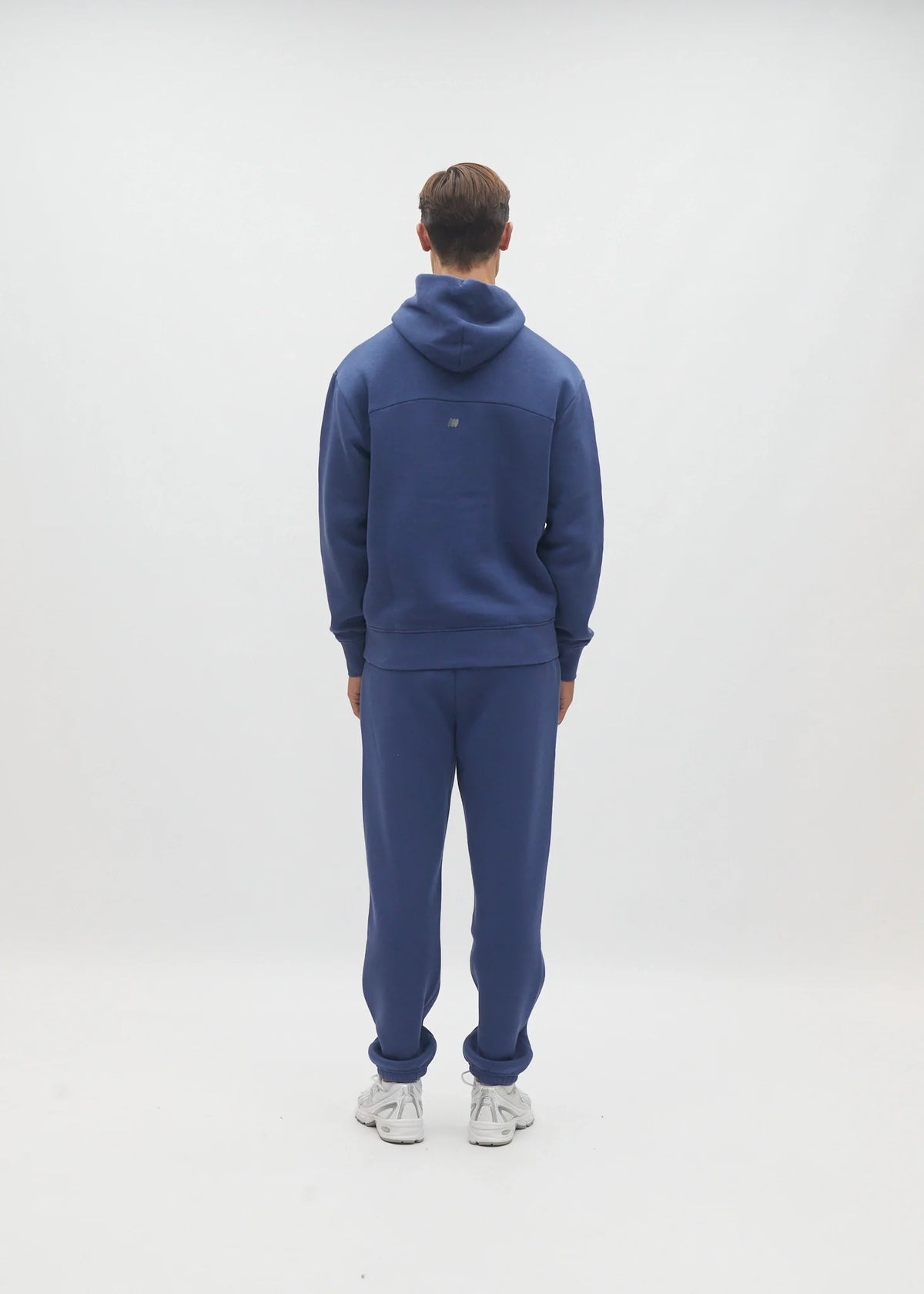 Diesel Walt Hoodie in Hugo Blue, back model view showing the hood and small upper-back motif.