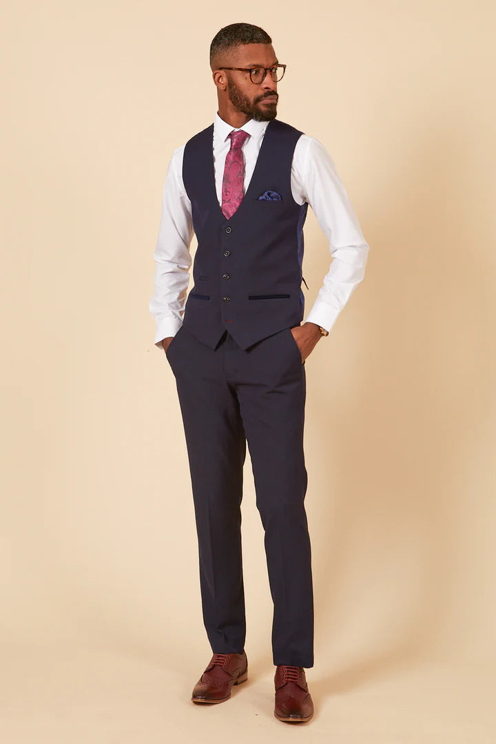 MARC DARCY Bromley Navy Waistcoat Navy back view