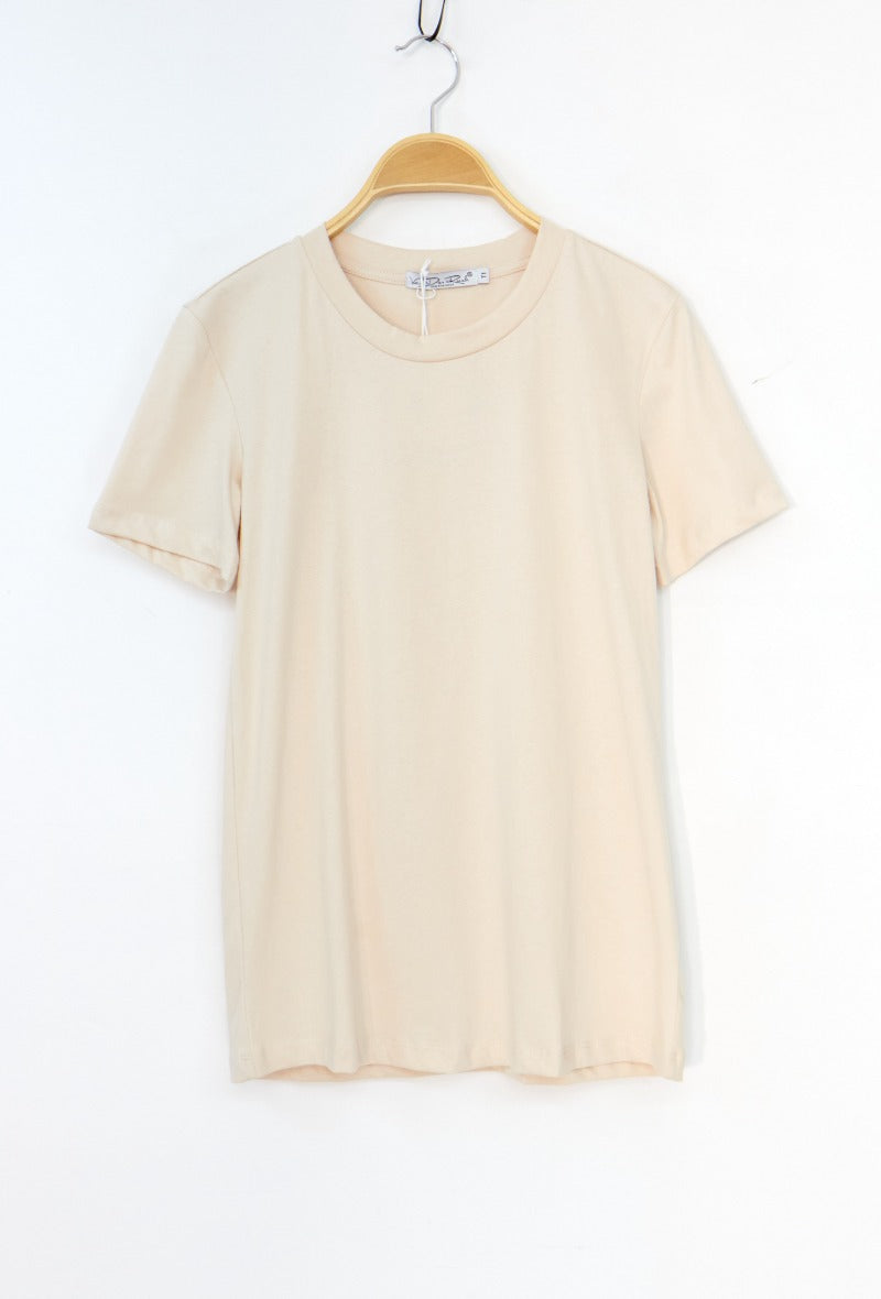 Ladies Basic Plain T-Shirt - Beige-Front View