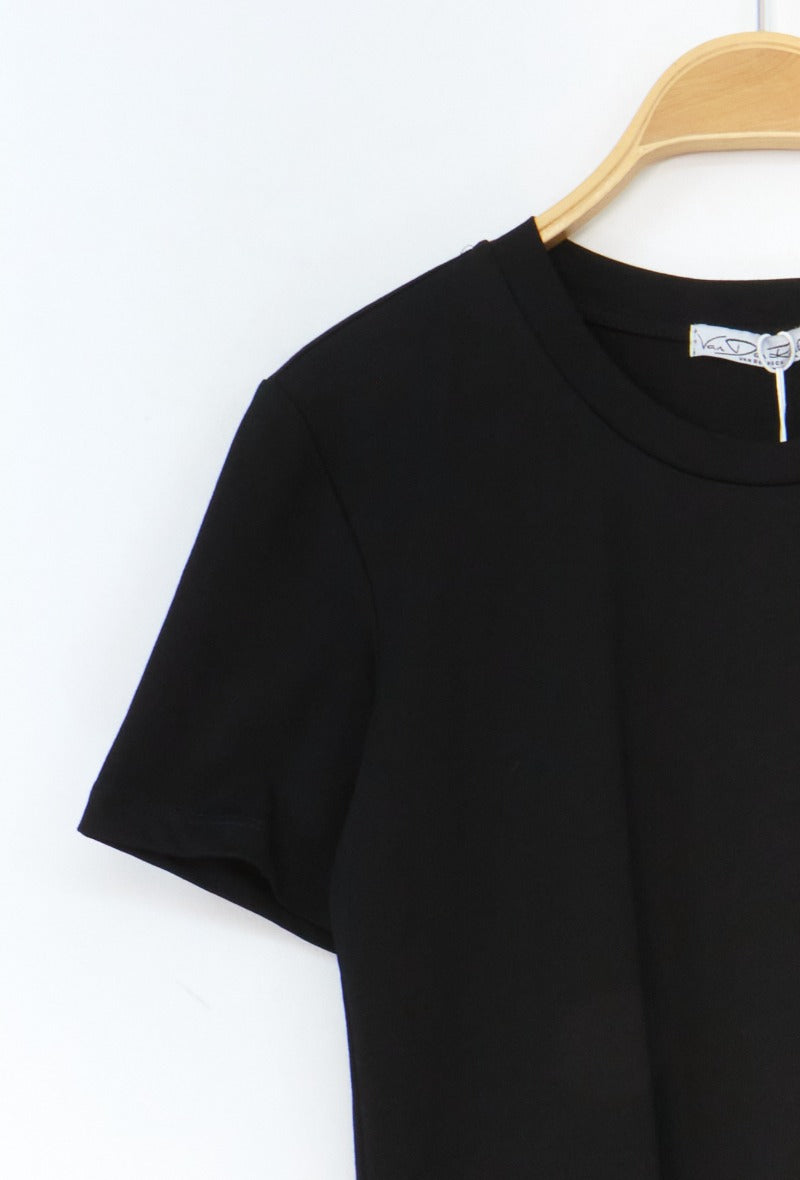 Ladies Basic Plain T-Shirt - Black-Sleeve View