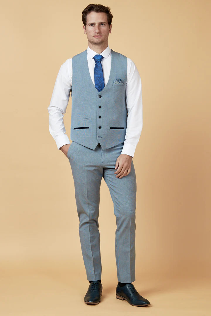 MARC DARCY Bromley Sky Waistcoat Sky model front view