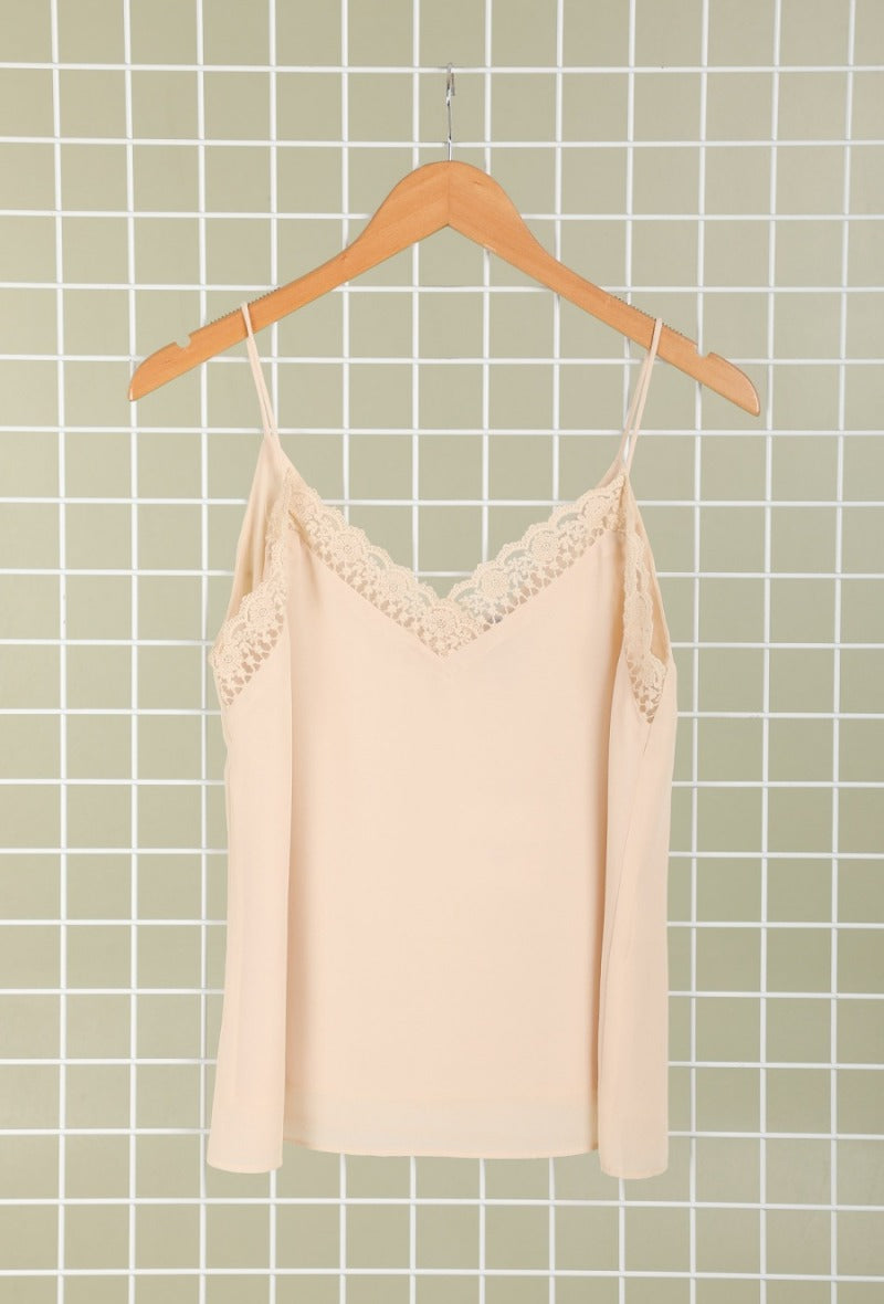 Paris Fashion Cream Tank Top With Lace CREAM back view