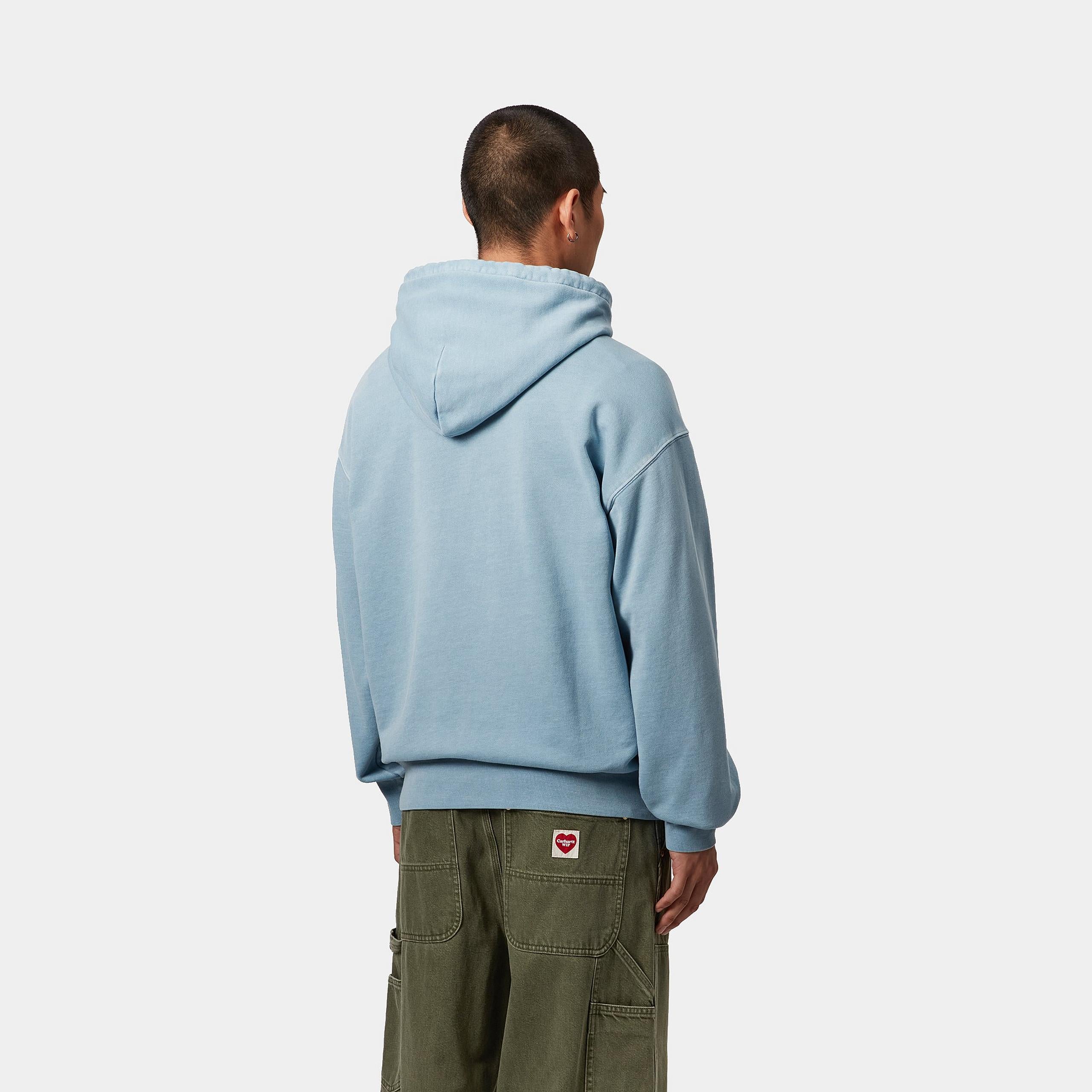 Carhartt WIP Hooded Nelson Sweat Hood-Clay Blue Clay Blue model front view