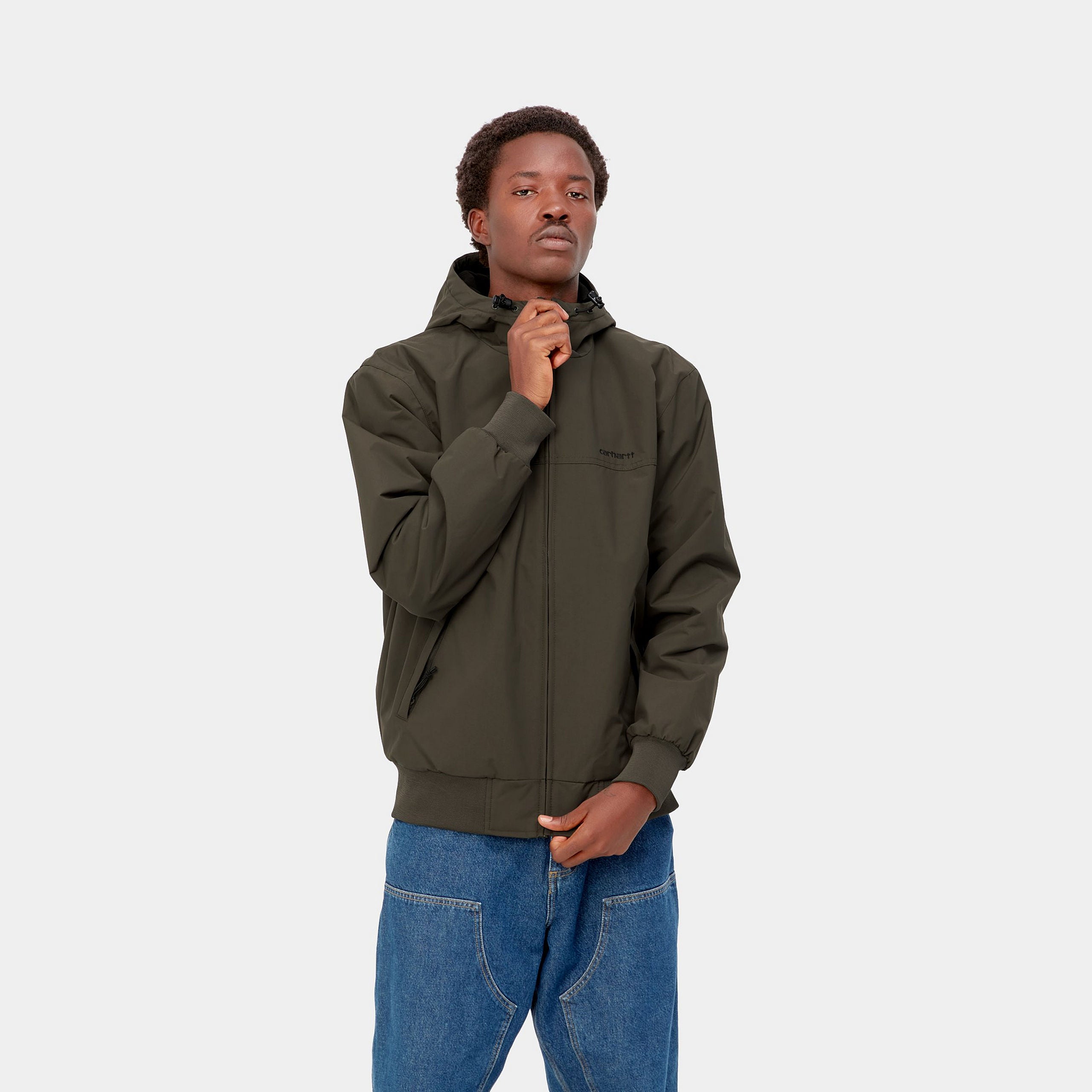 Carhartt WIP Hooded Sail Jacket-Cypress / Black Cypress / Black front view