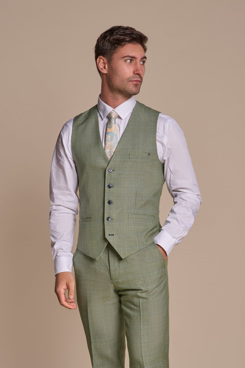 Men's Caridi Sage Waistcoat-Model Front View