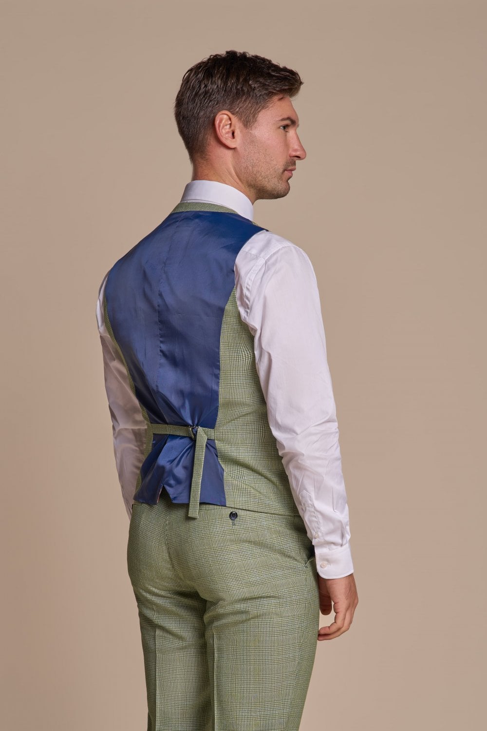House of Cavani Caridi Sage Waistcoat Sage model front view