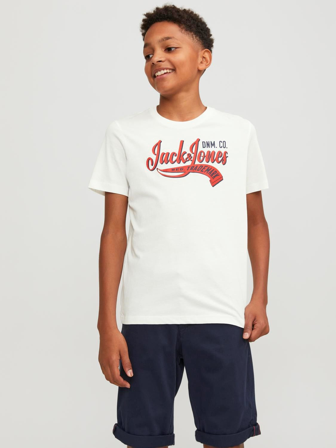 Jack Jones Youths Logo Junior Boy Short Sleeve Tee Cloud Dancer back view