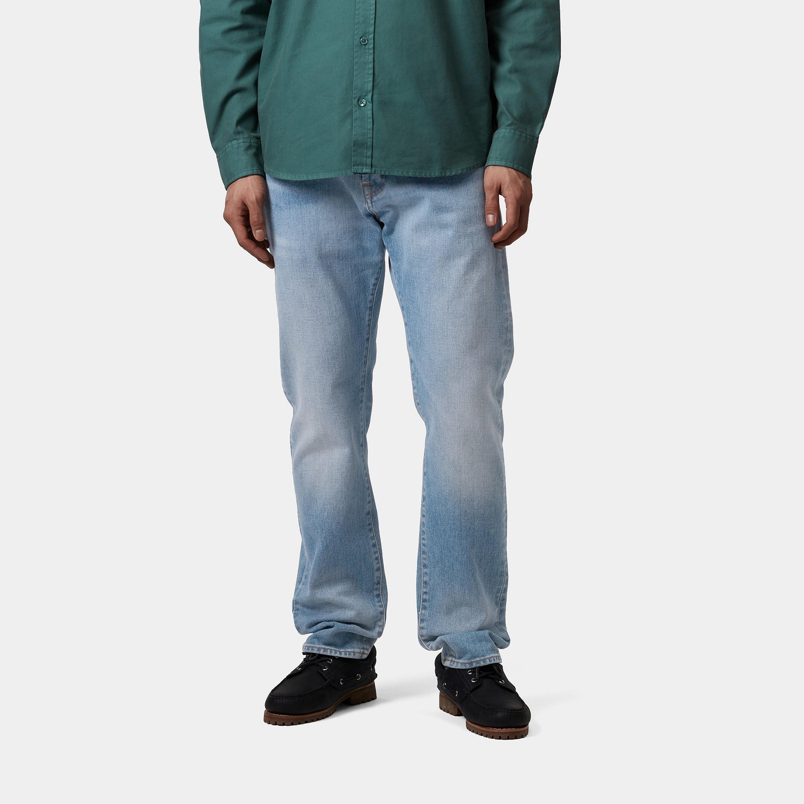 Carhartt WIP Klondike Pants-Light Used Wash BLUE front view