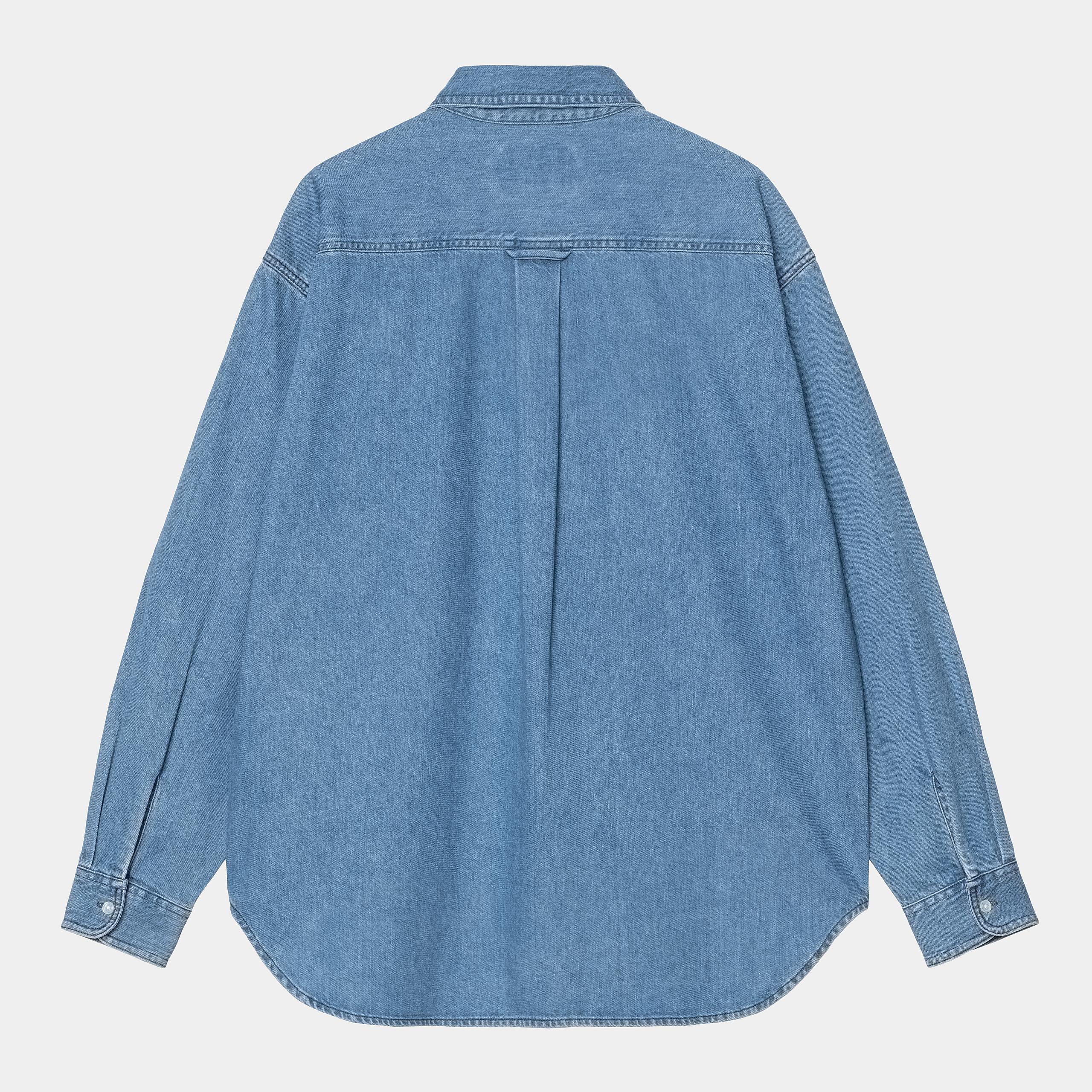 Carhartt WIP Long Sleeve Lucas Shirt-Blue Stone Washed Blue model front view
