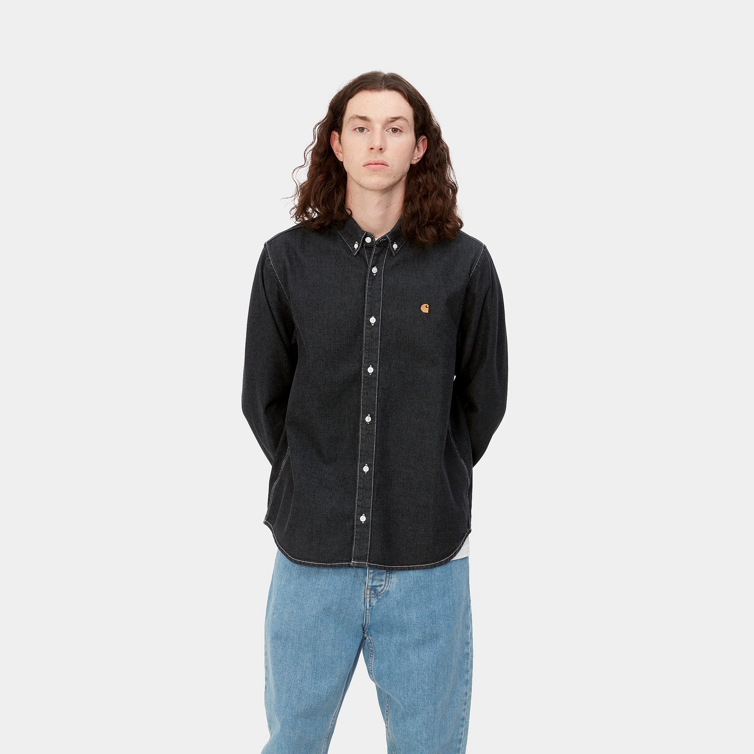 Carhartt WIP Weldon Long Sleeve Black Shirt BLACK front view