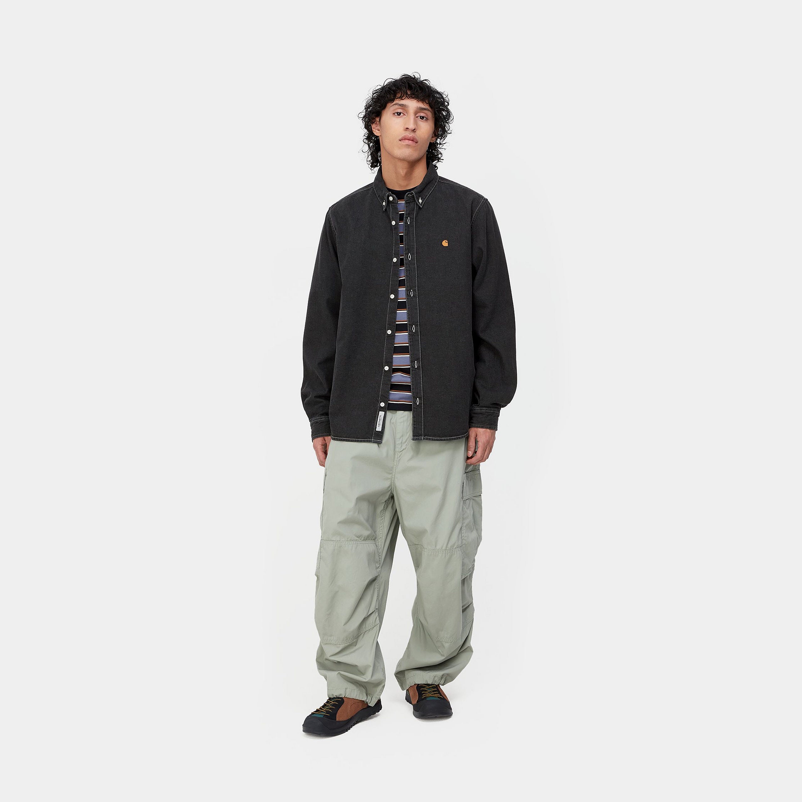 Weldon Long Sleeve Black Shirt-Open front view