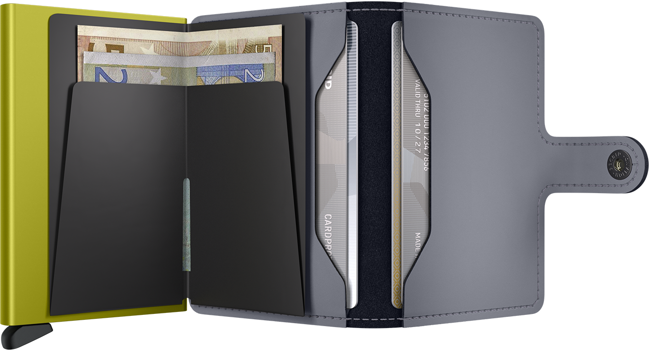 Secrid Matte Grey/Lime Miniwallet-Inside note holder view