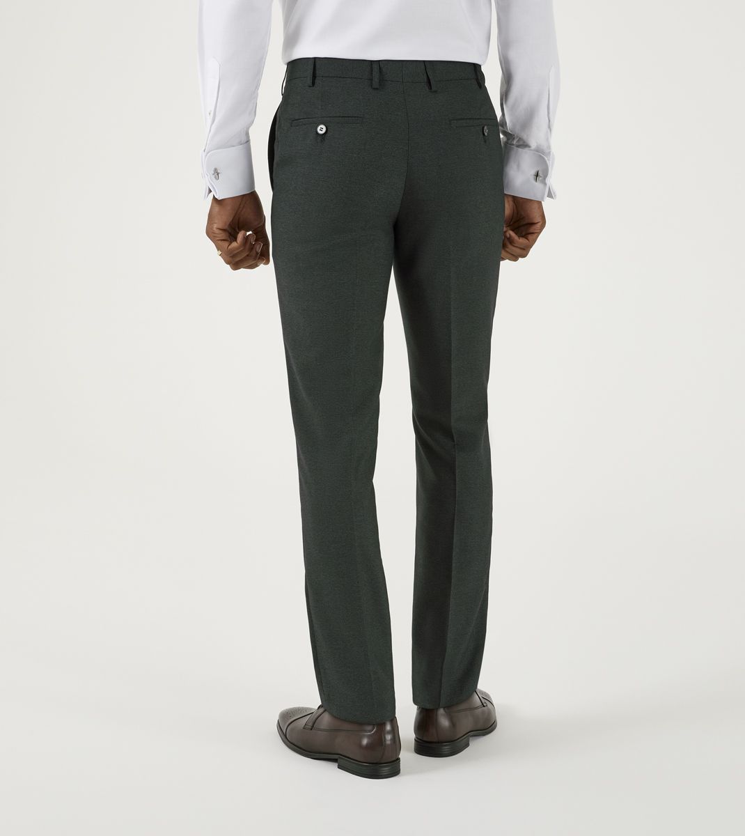 Men's Harcourt Green Tapered Suit Trousers-Model Back View