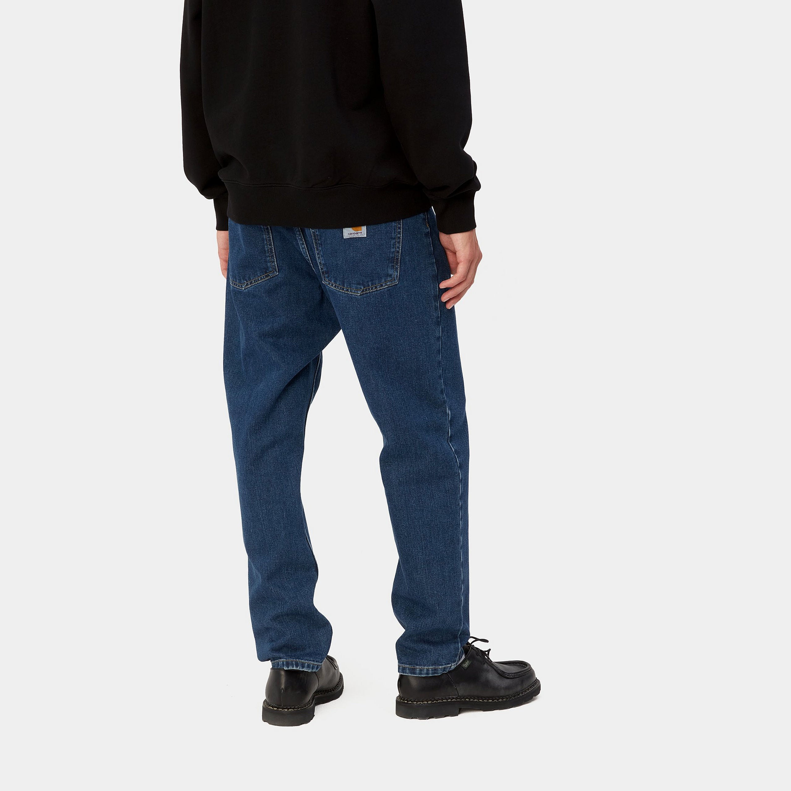 Carhartt WIP Newel Pant-Blue-Stone Washed Blue-Stone Washed model front view