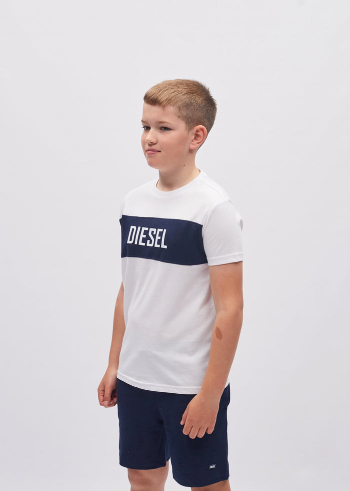 DIESEL KIDS Heath Navy / White Junior Boys Tee Navy / White model front view