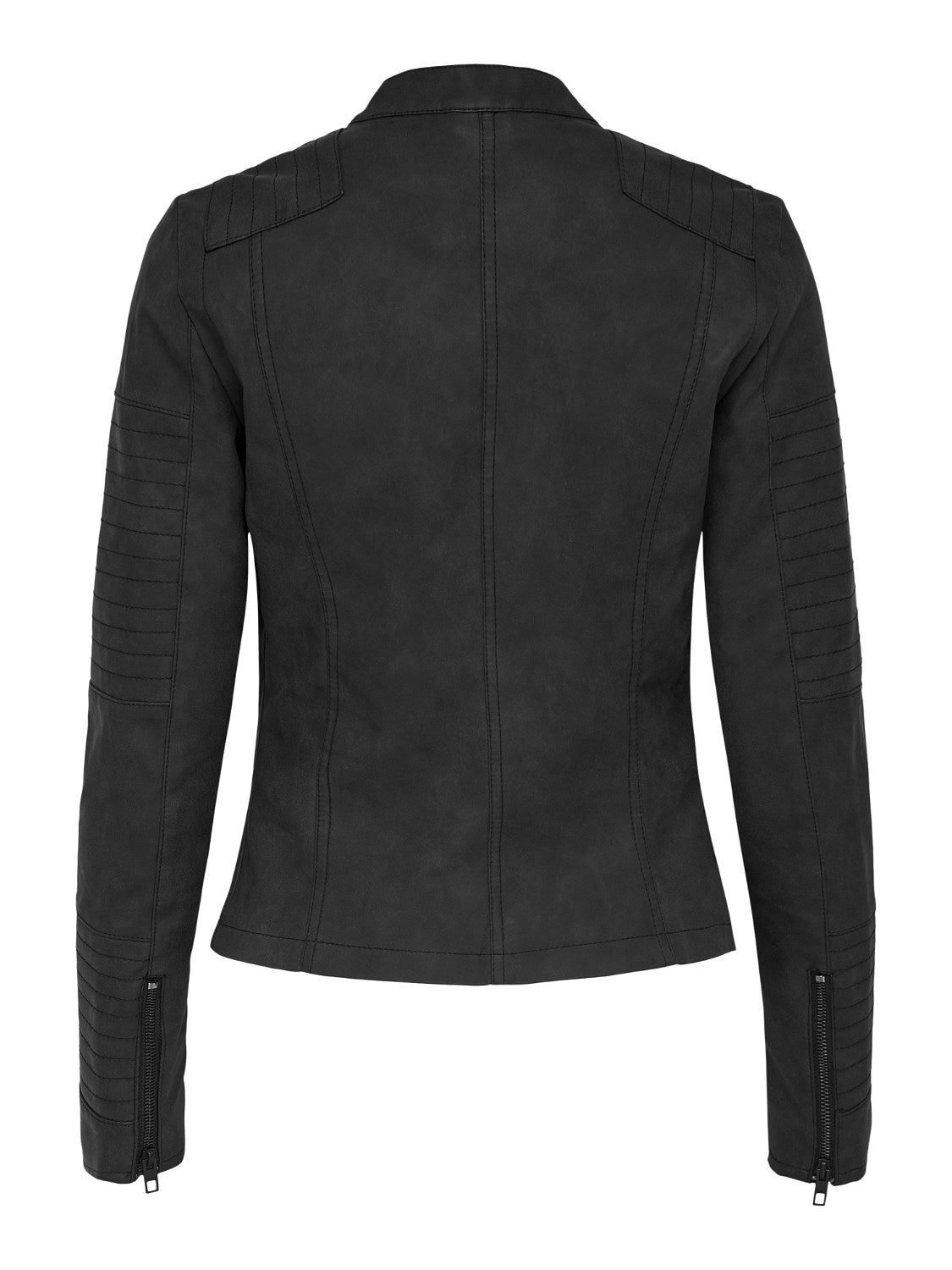 Ladies Ava Faux Leather Biker-Black-Back View