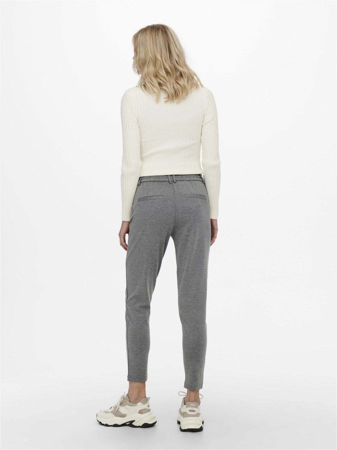 Ladies Poptrash Life Easy Colour Pant-Medium Grey Melange-Model Back View