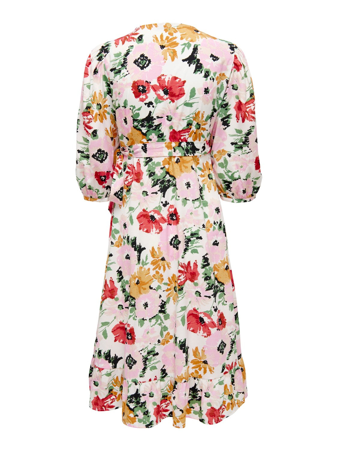 Ladies Olivia 3/4 Wrap Midi Dress-Cloud Dancer-Back View