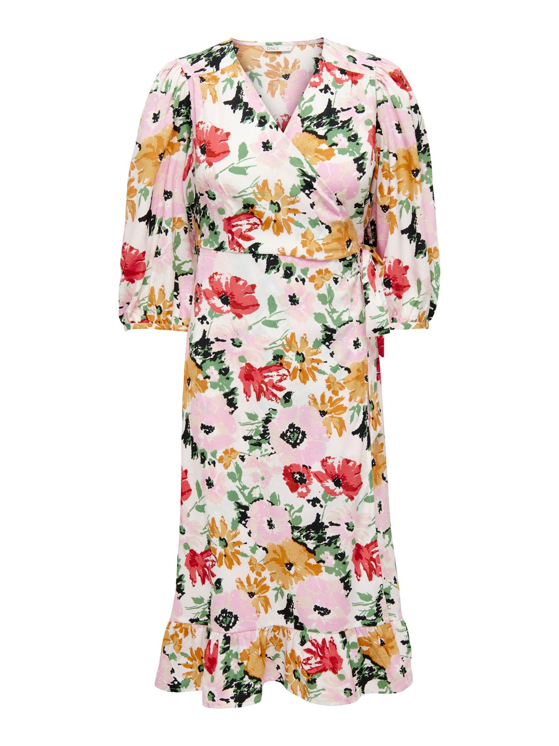 Ladies Olivia 3/4 Wrap Midi Dress-Cloud Dancer-Front View