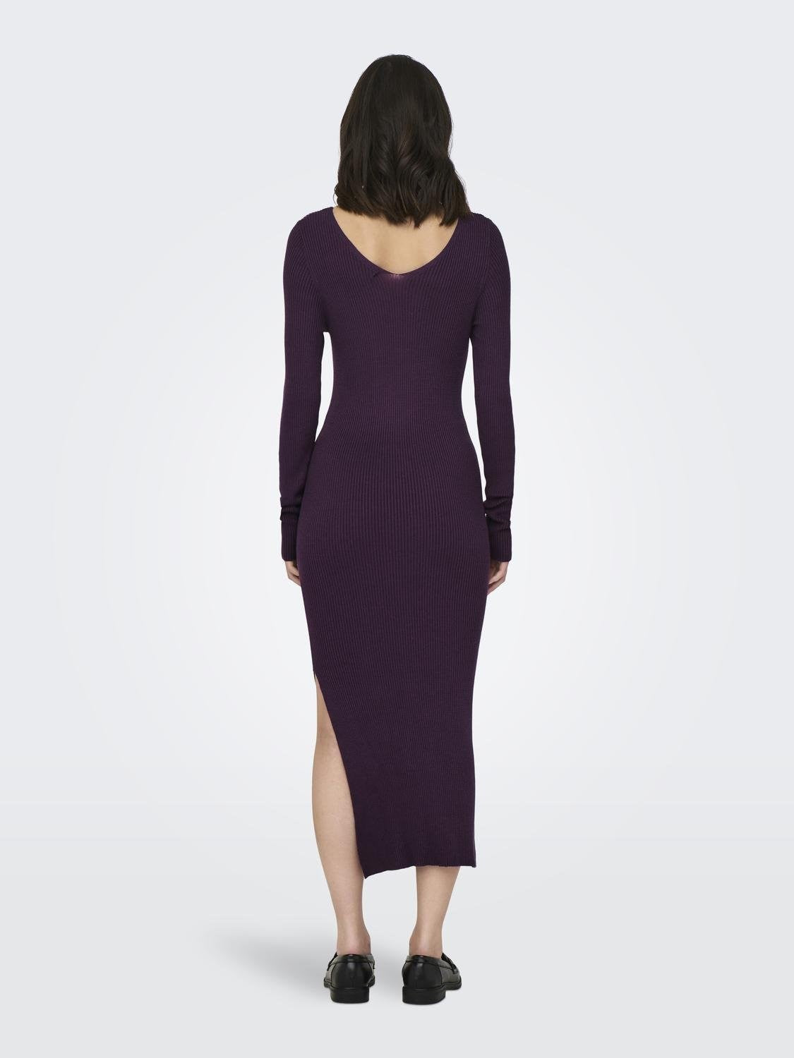 Ladies Julie Life Long Sleeve V-Neck Maxi Dress-Italian Plum-Model Back View