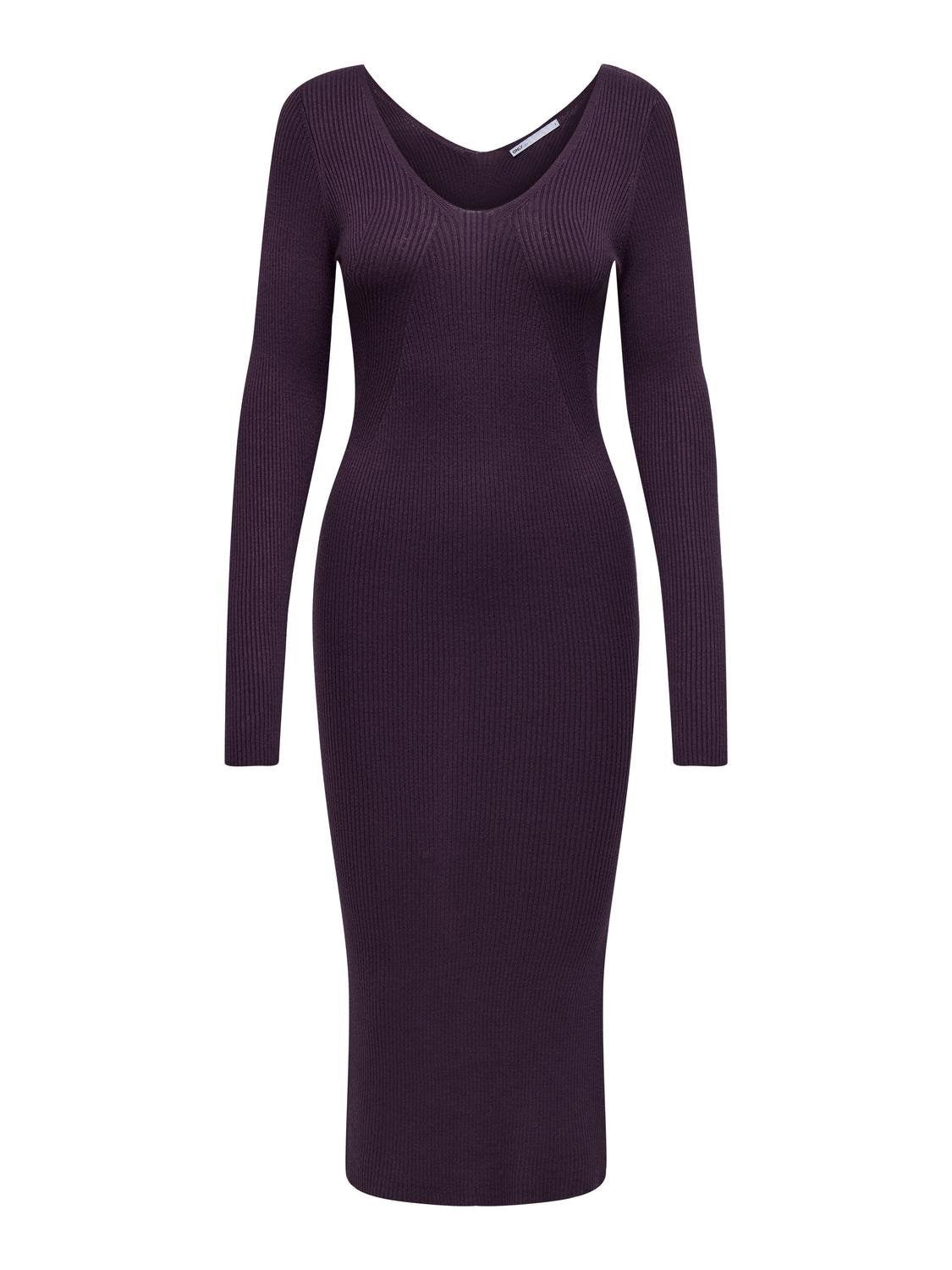 Ladies Julie Life Long Sleeve V-Neck Maxi Dress-Italian Plum-Front View