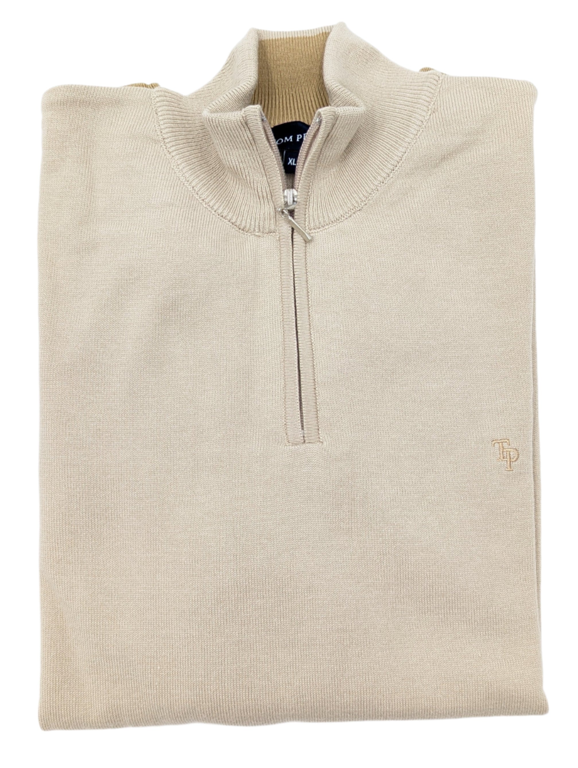 tom penn Tom Penn Ecru 1/4 Zip Knit Ecru model front view
