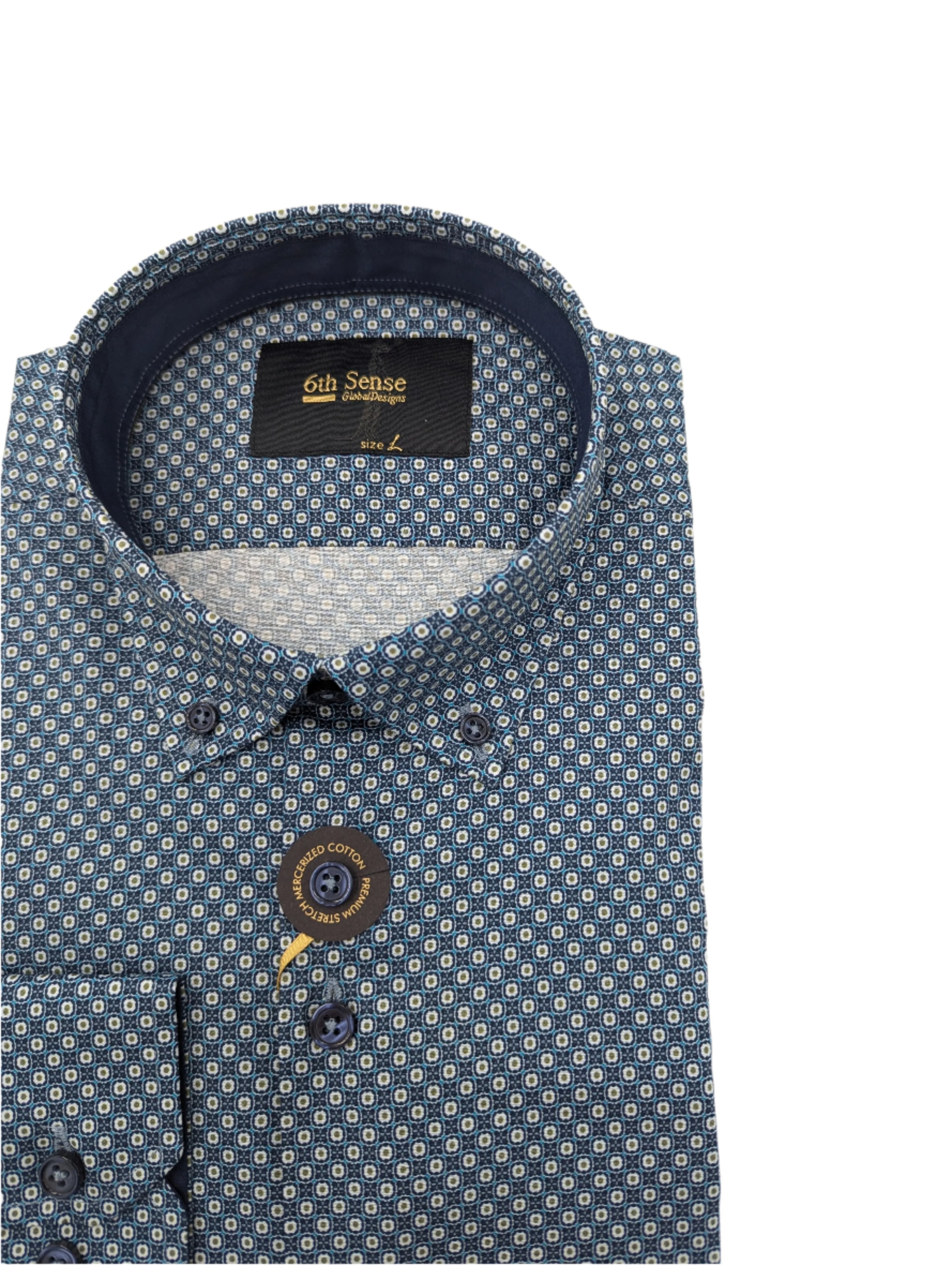 6TH SENSE Button Down Navy Green Dot Shirt Navy detail view