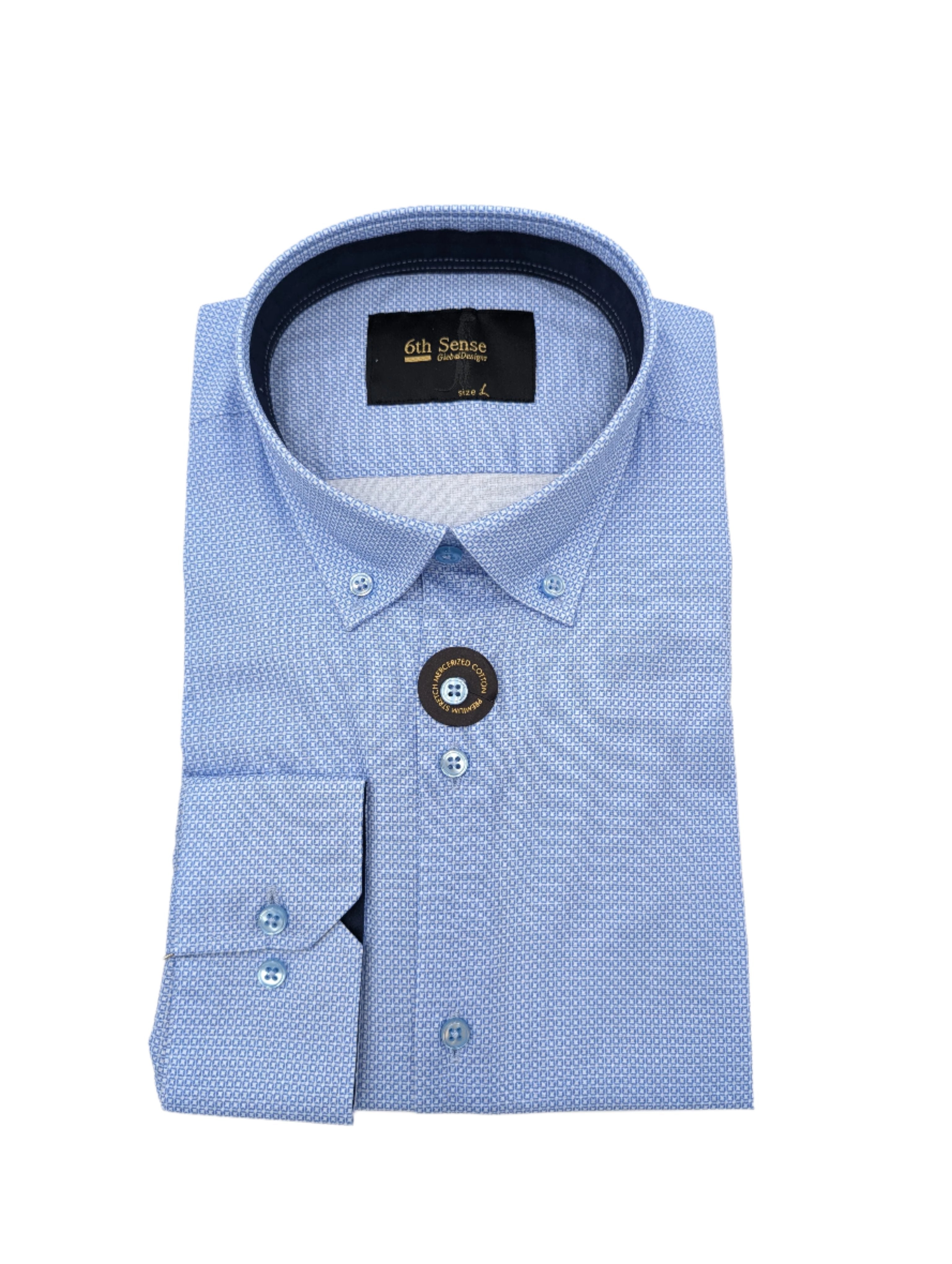6TH SENSE Button Down Blue/White Square Pattern Shirt Blue/White front view