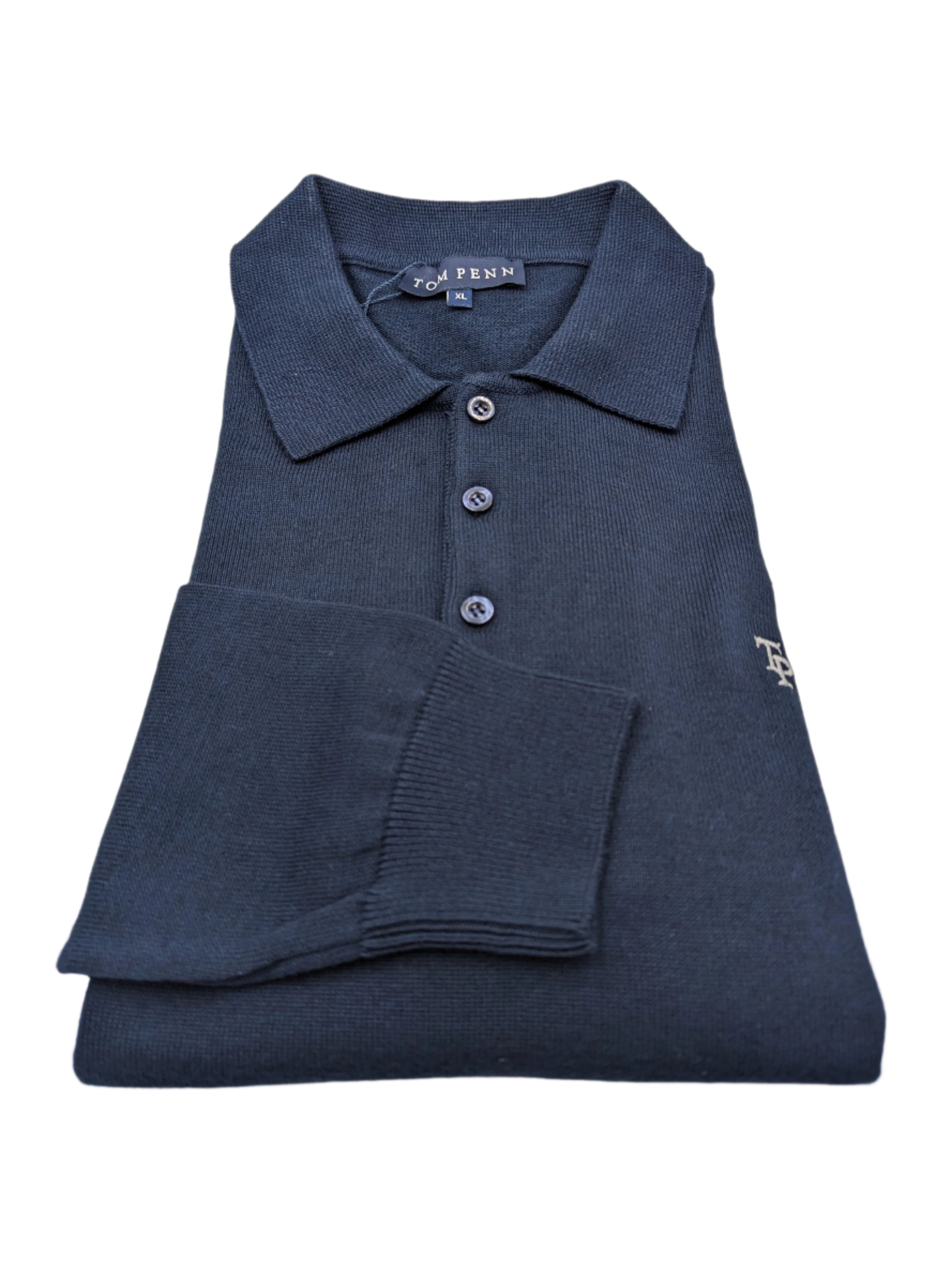 tom penn Tom Penn Navy Knitted Polo Shirt Navy front view