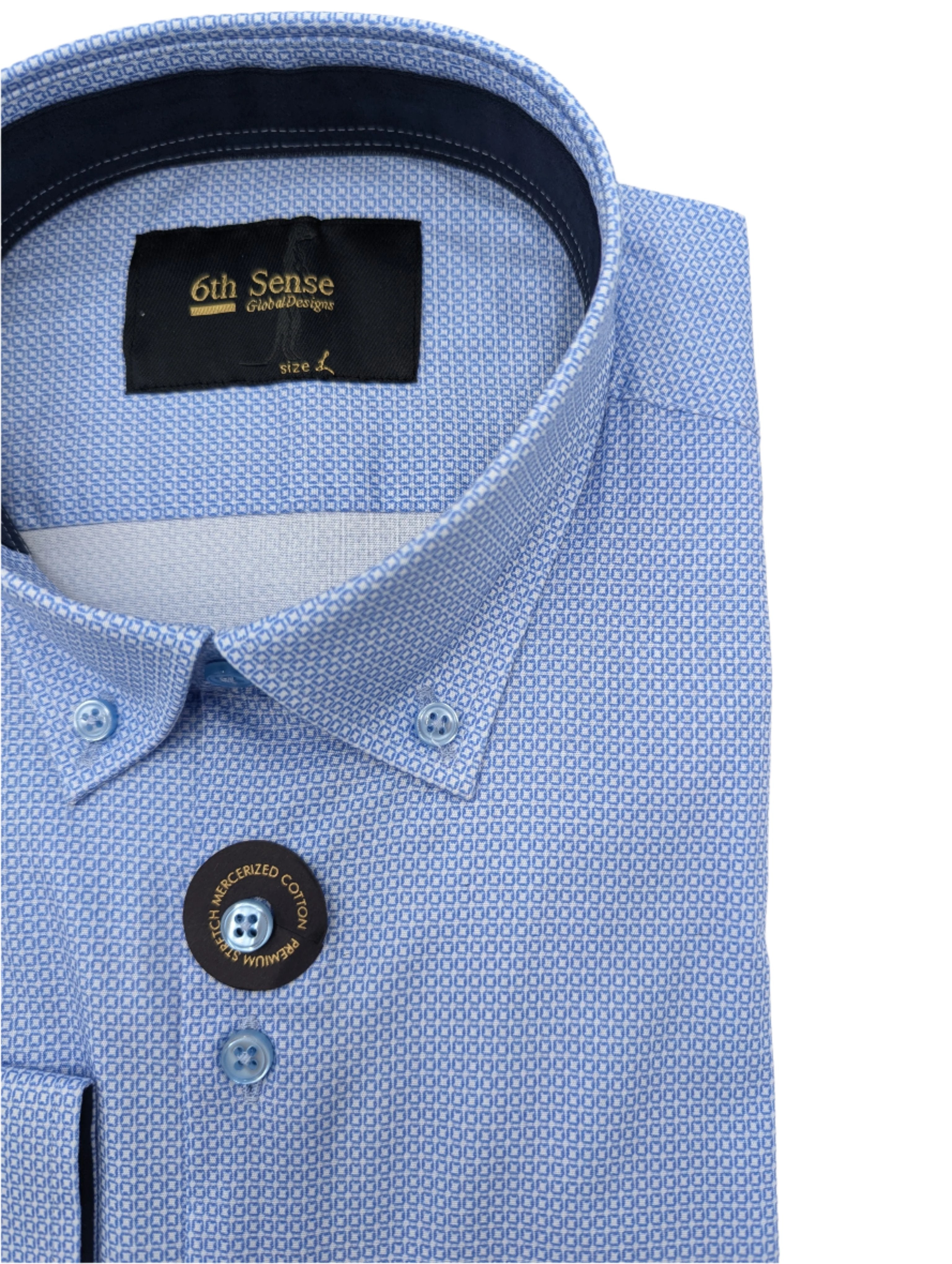 Button Down Blue/White Square Pattern Shirt-Close up