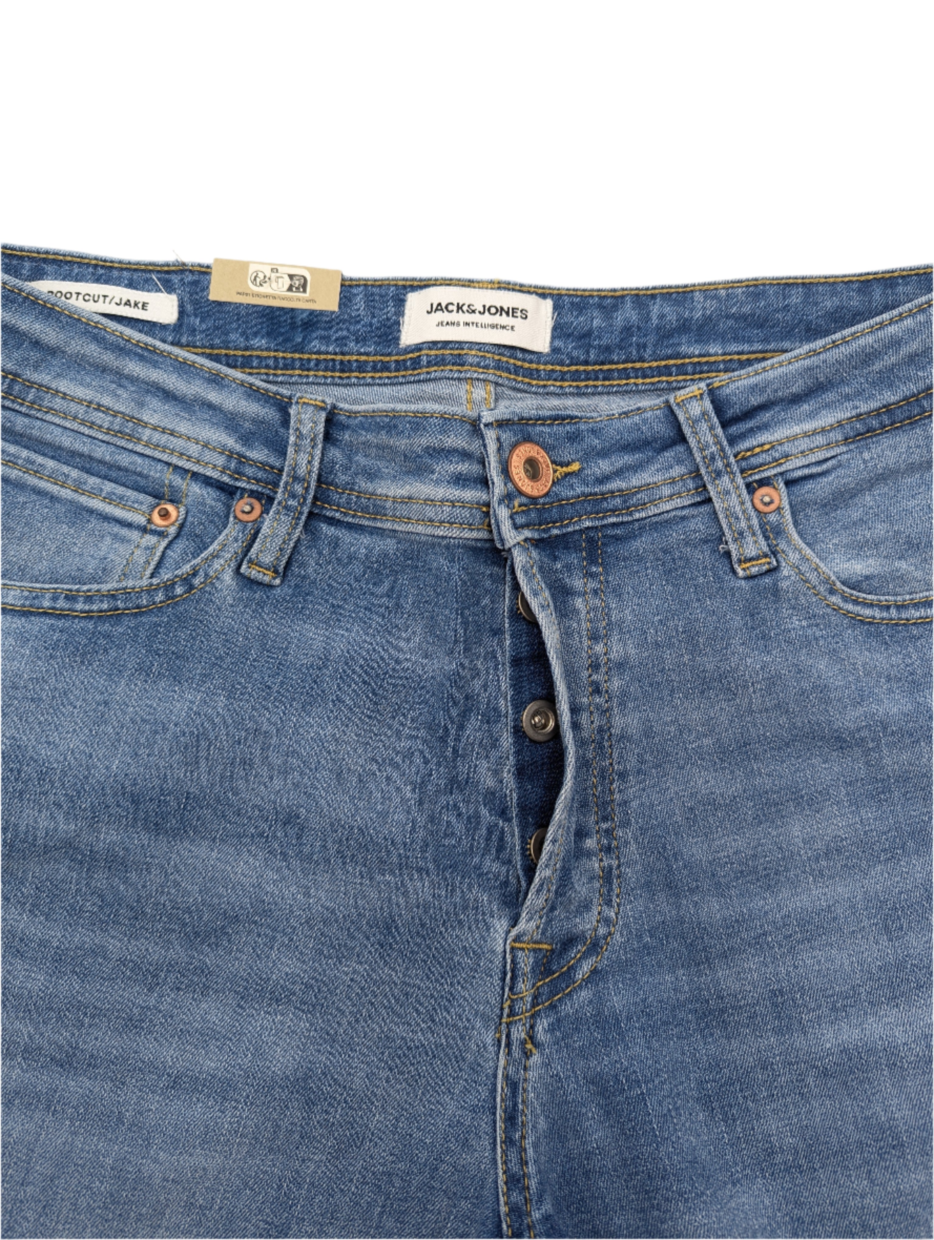 Button fly detail on Jake 783 bootcut jeans