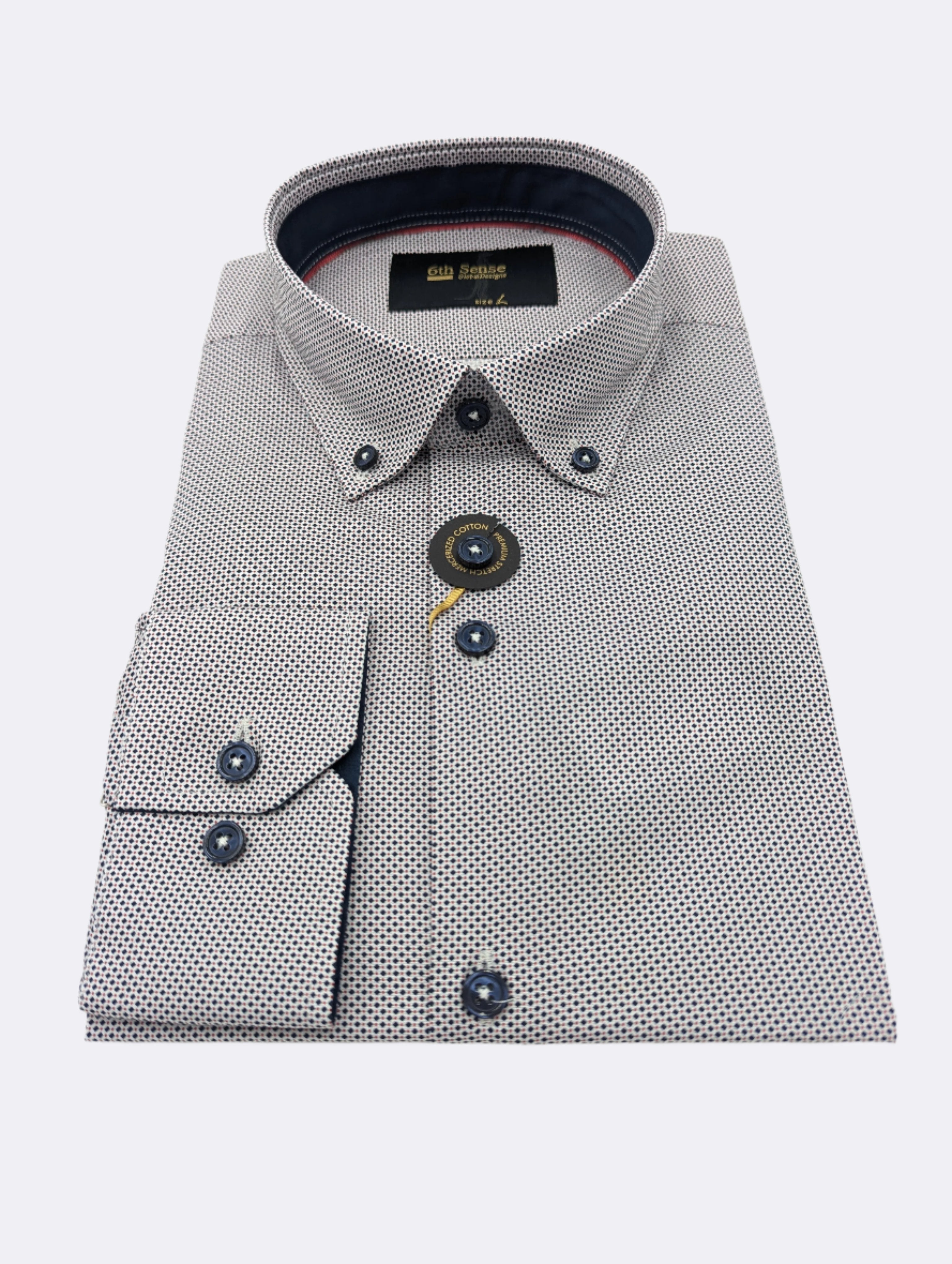 Button Down White Navy Pattern Shirt-Collar view