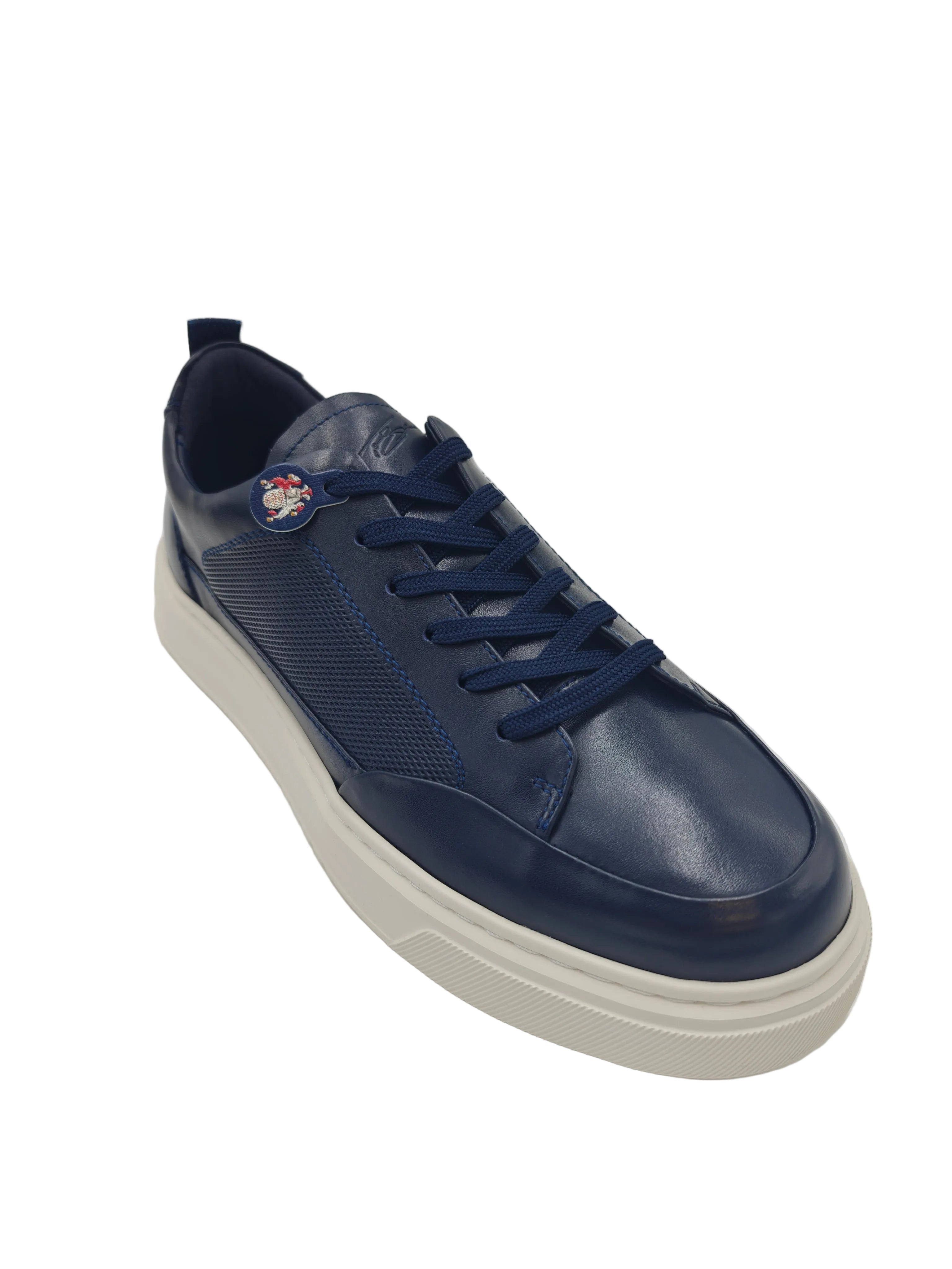 Tommy Bowe Dexcom Navy Leather Trainer by Tommy Bowe Navy model front view