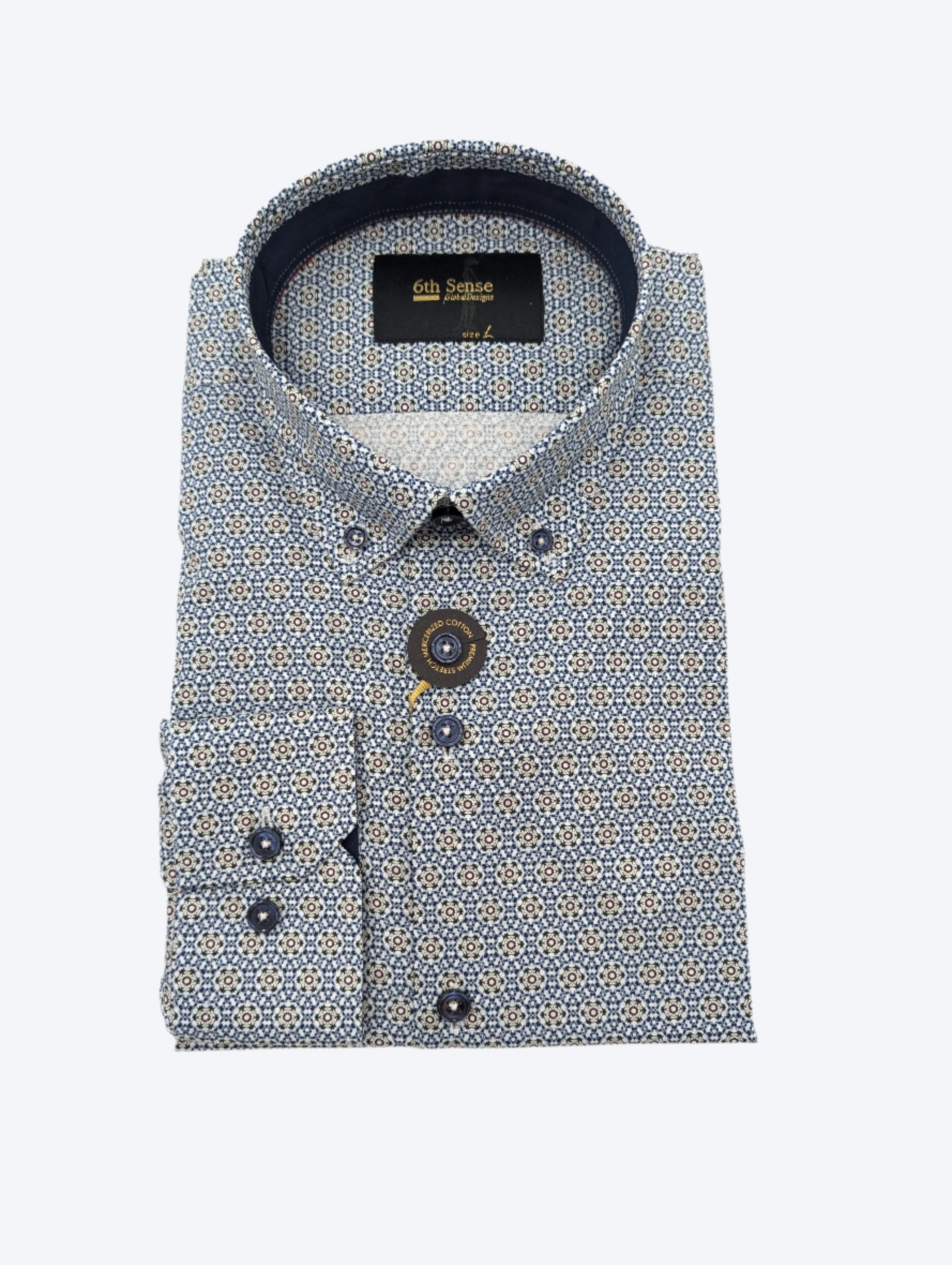 6TH SENSE Button Down White Navy Shirt White/Navy front view