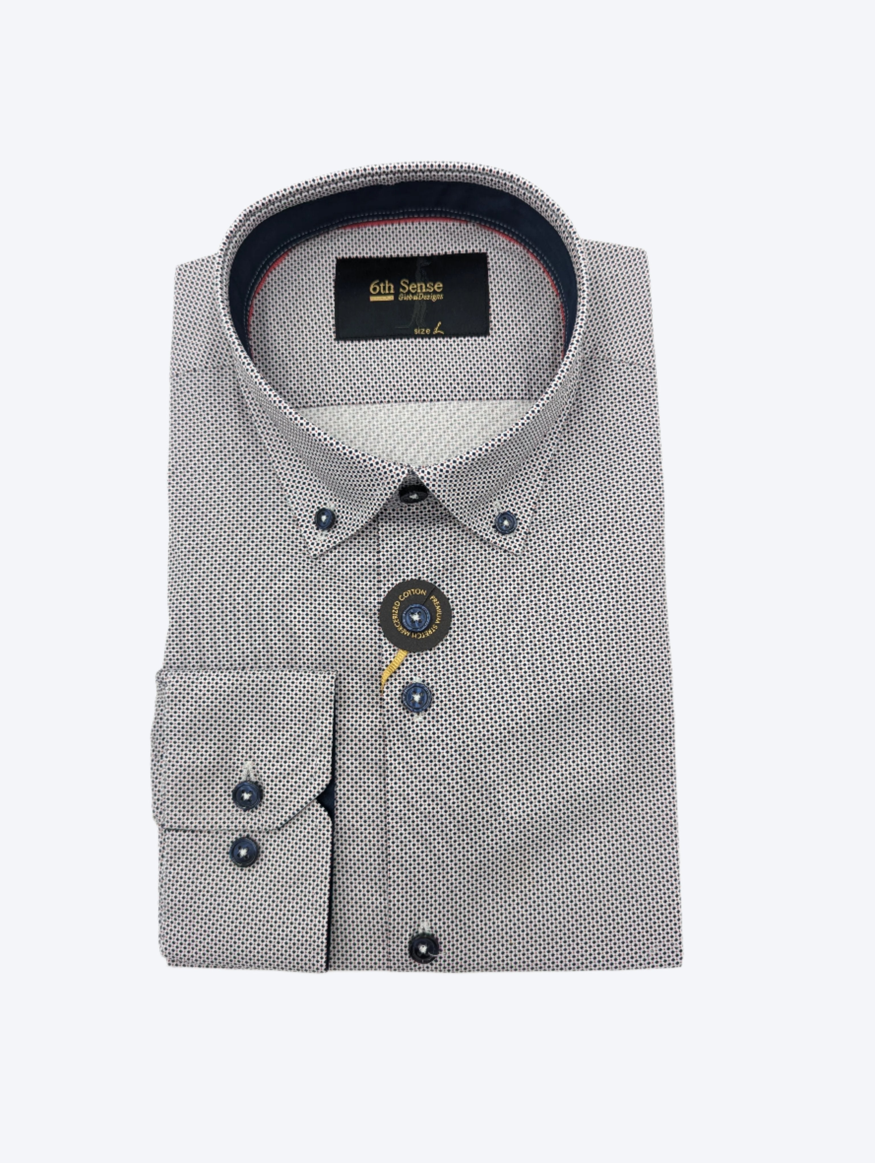 Button Down White Navy Pattern Shirt