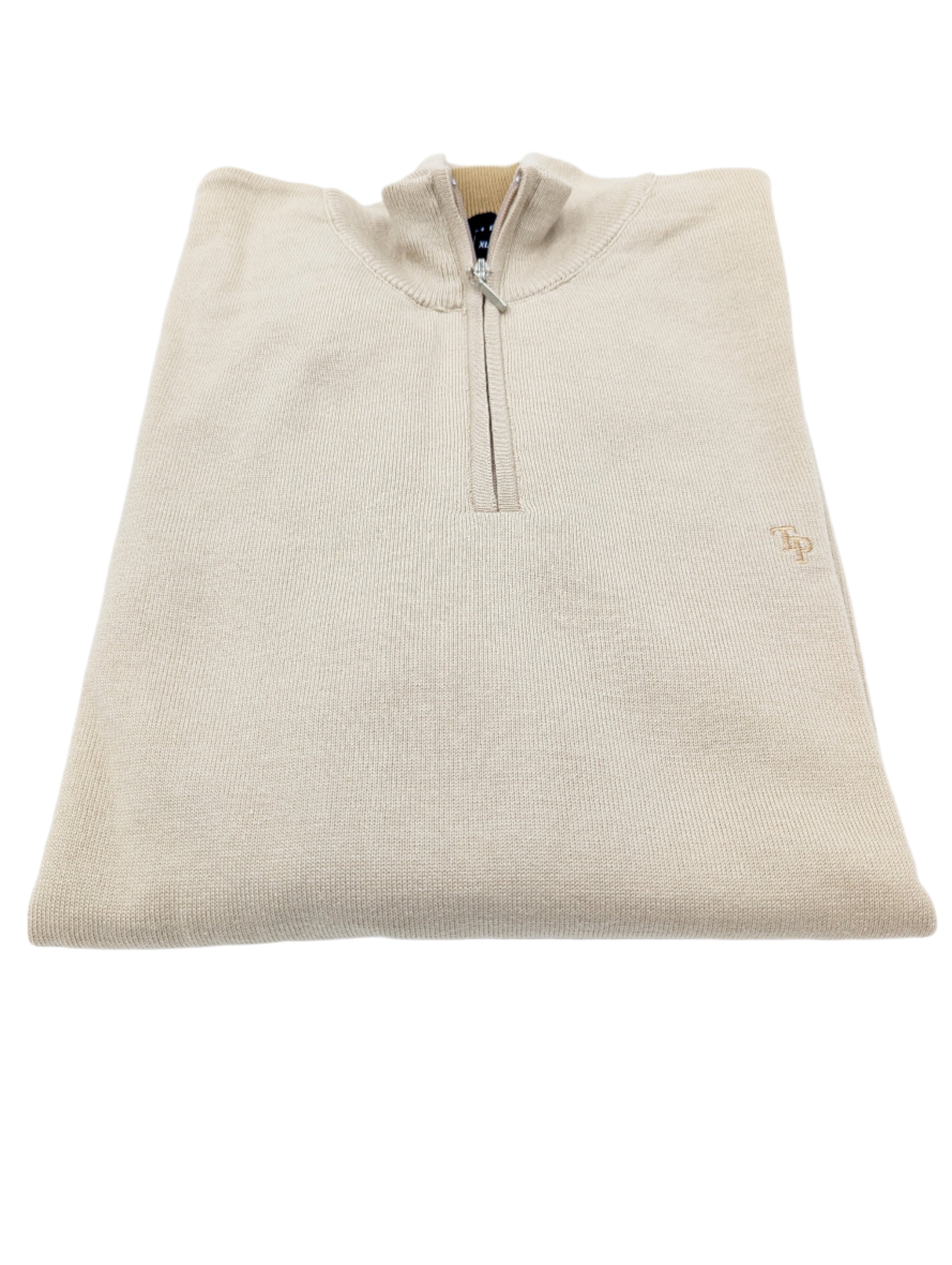 Tom Penn Ecru 1/4 Zip Knit-Logo view