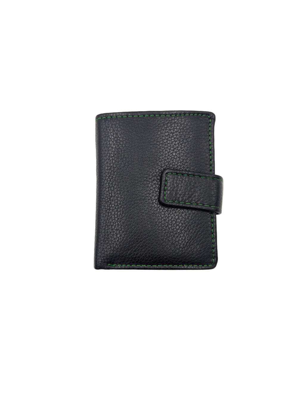 Black leather wallet on a light gray background
