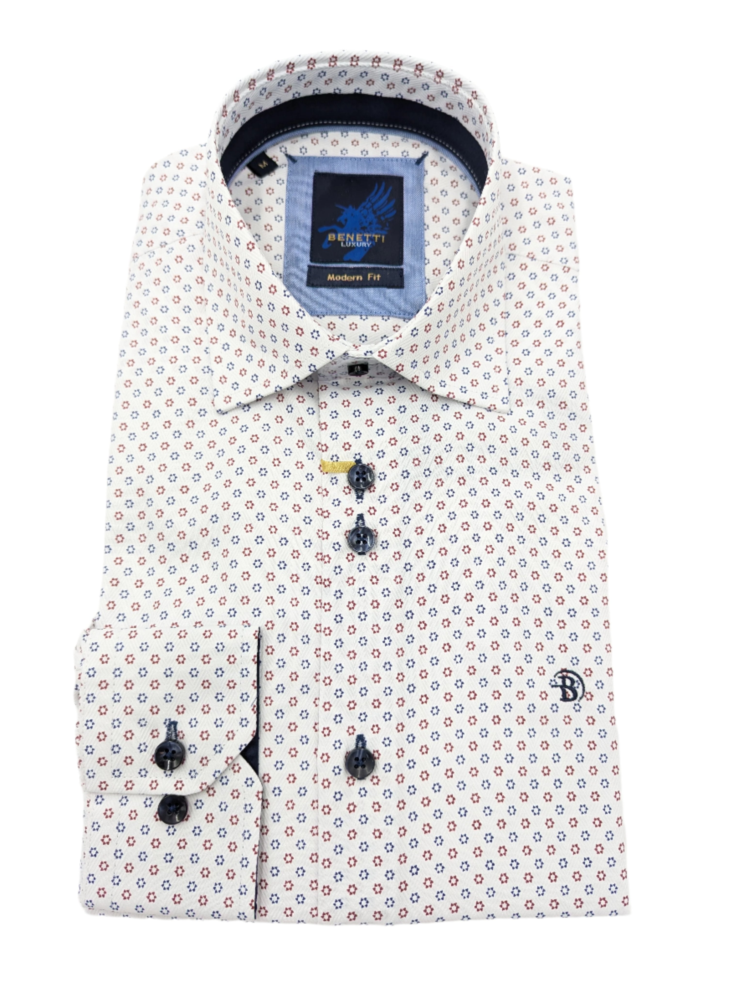 BENETTI Lincoln Casual Pattern Long Sleeve Shirt WINE front view