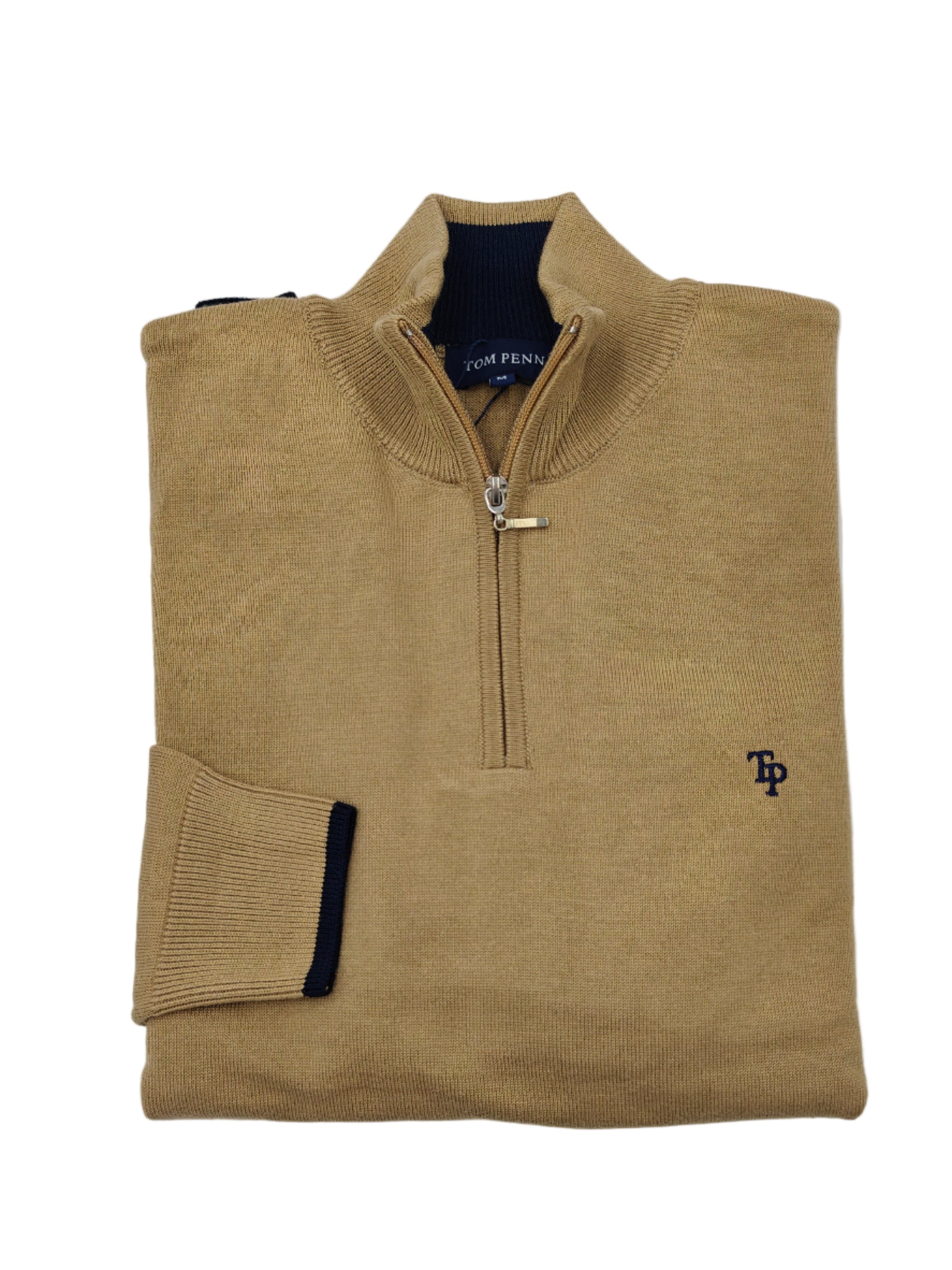 tom penn Tom Penn 1/4 Zip Knit - Biscuit Biscuit front view