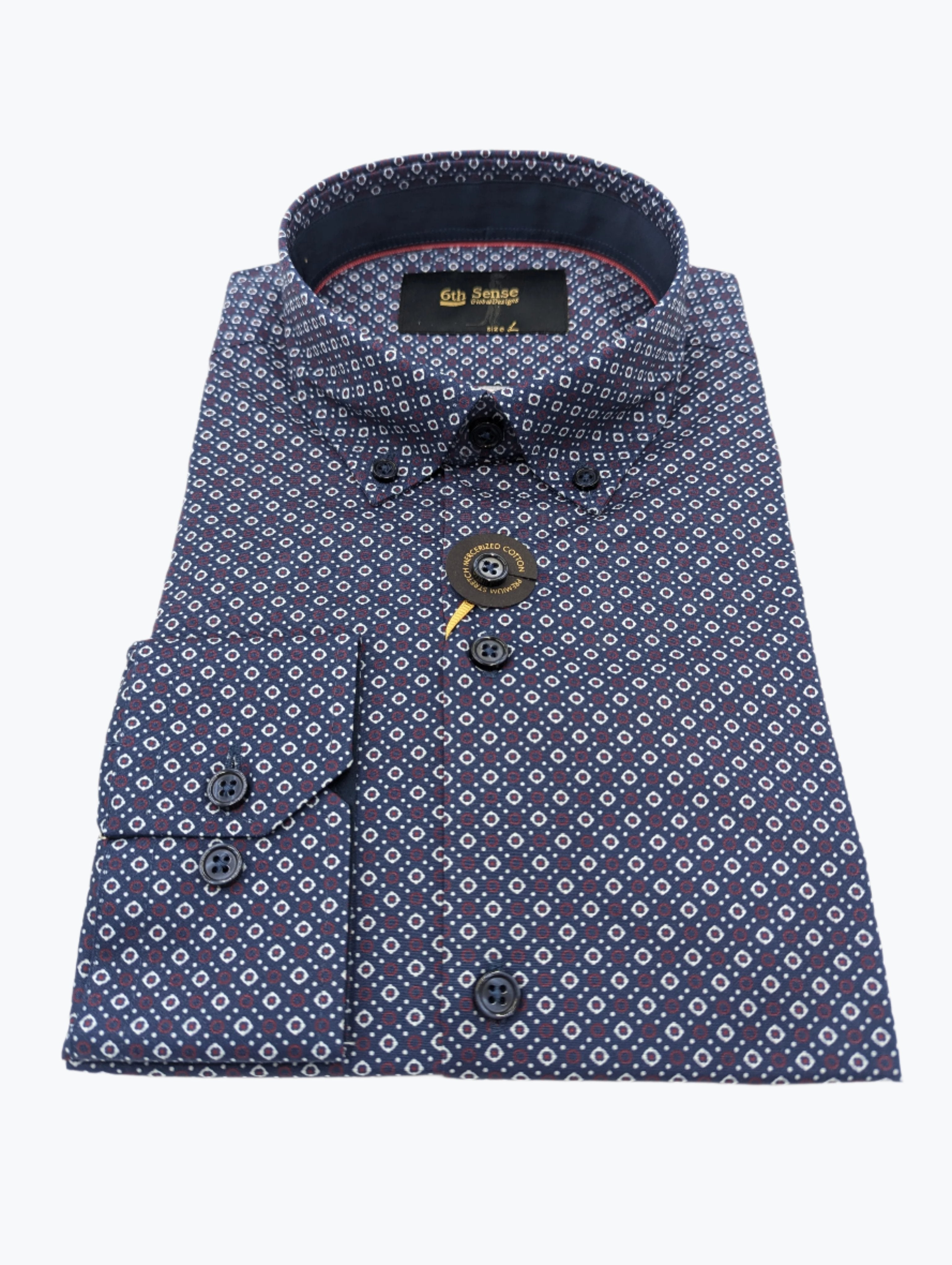 Button Down Navy Burgundy Shirt-Collar view
