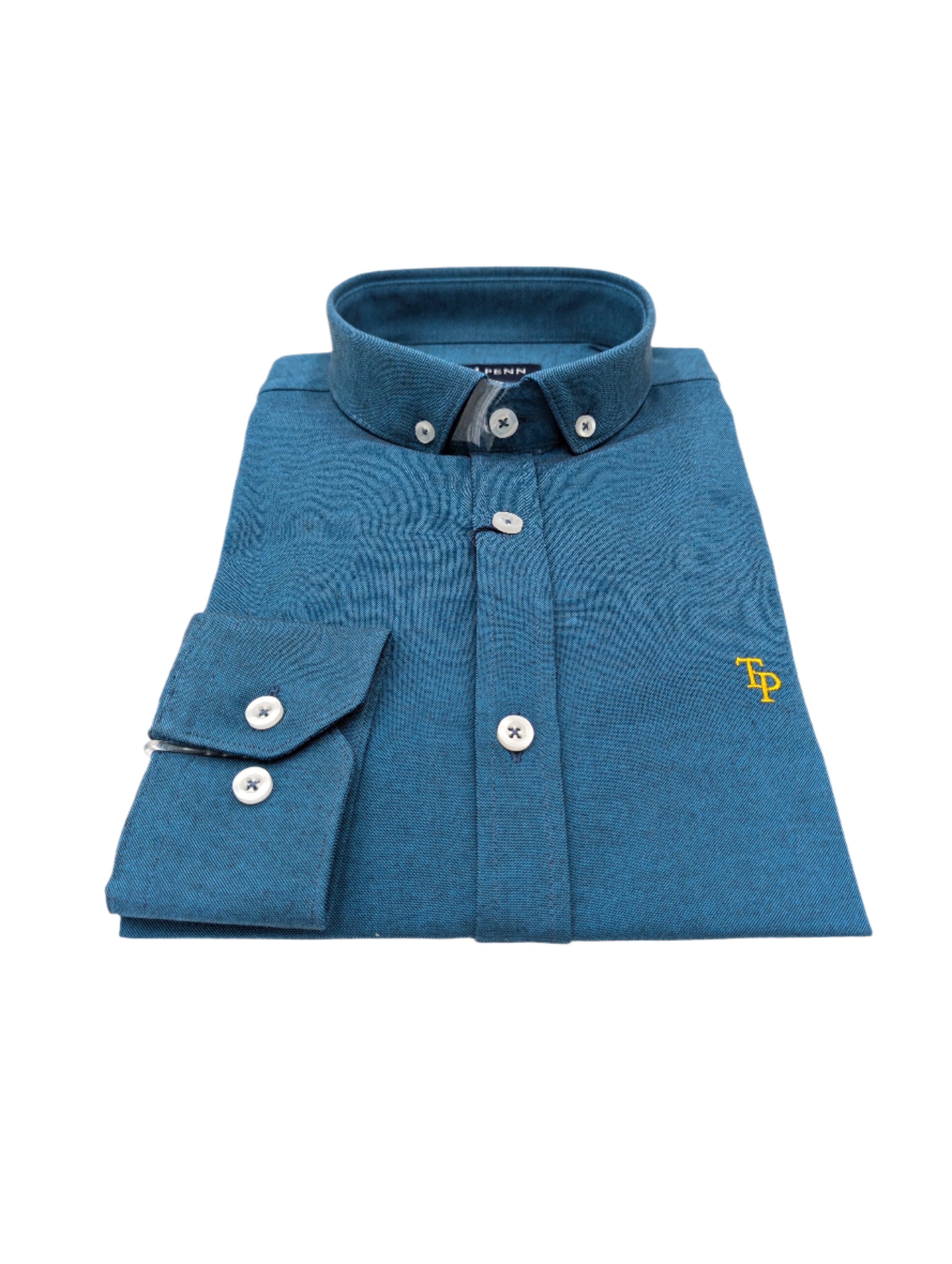 Tom Penn Slim fit Button Down Aegean Shirt-Collar view