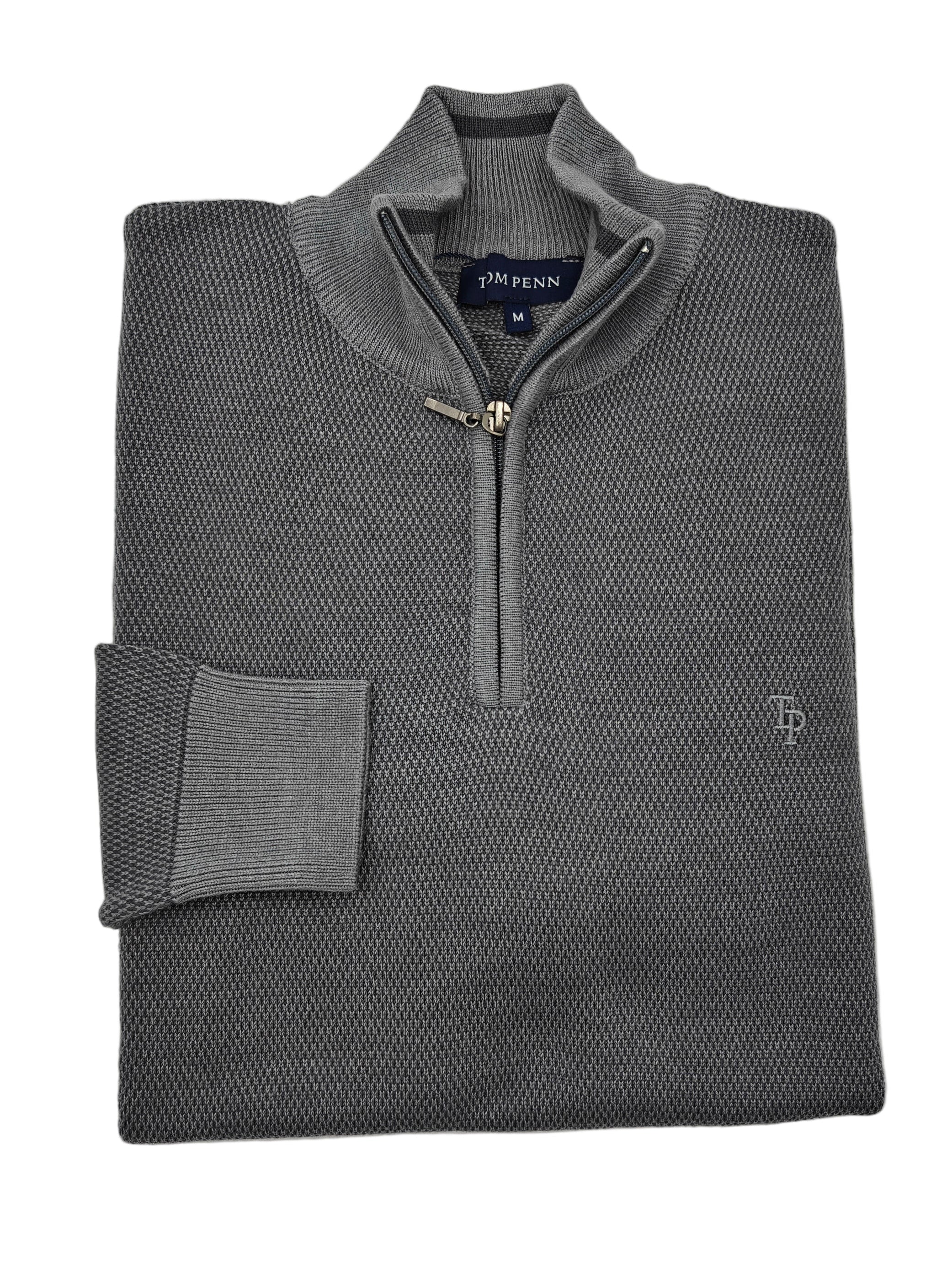 tom penn Knitted Grey/Charcoal 1/4 Zip Jumper Grey/Charcoal front view