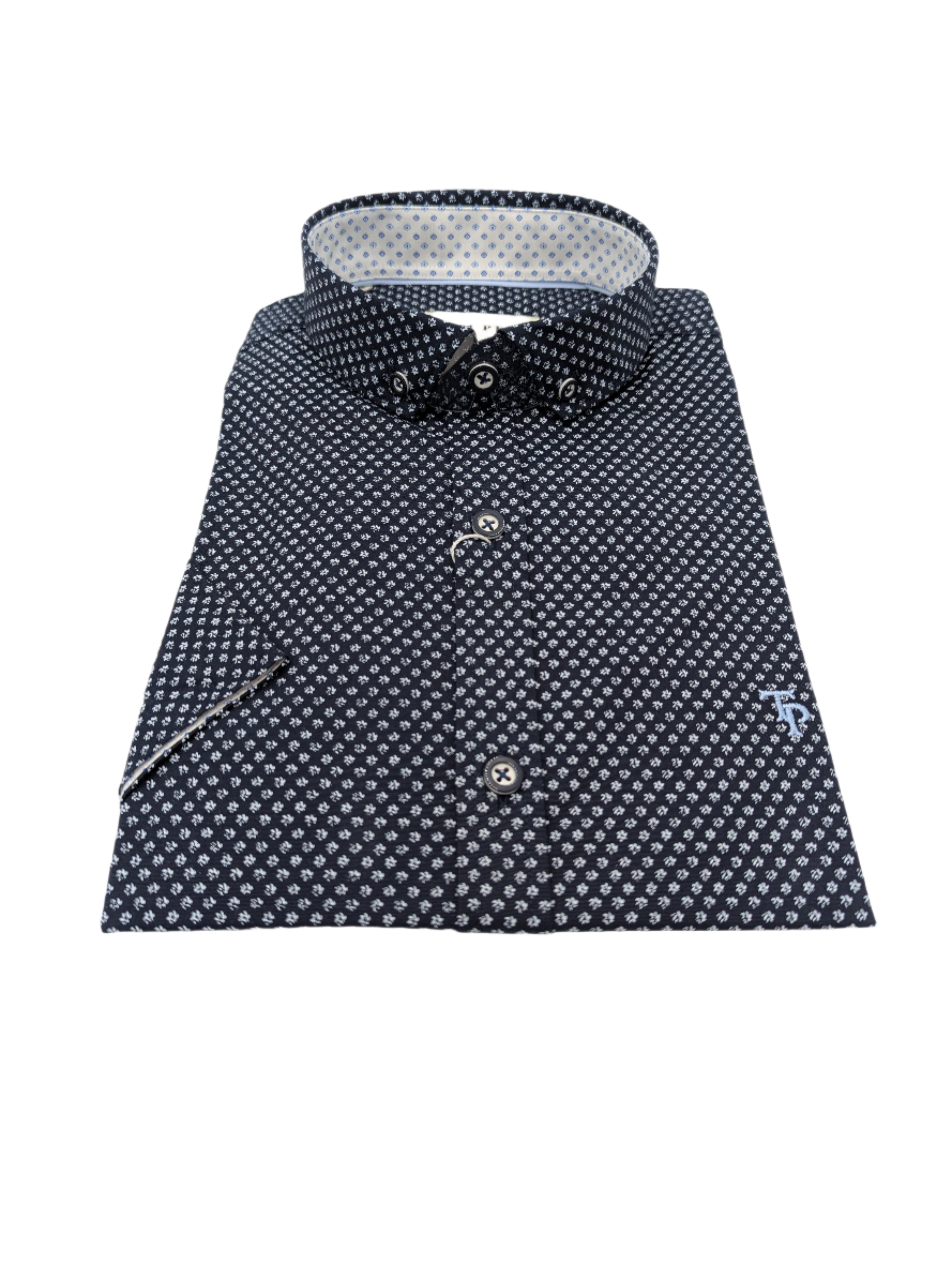 Tom Penn Navy Short Sleeve Shirt-Collar view