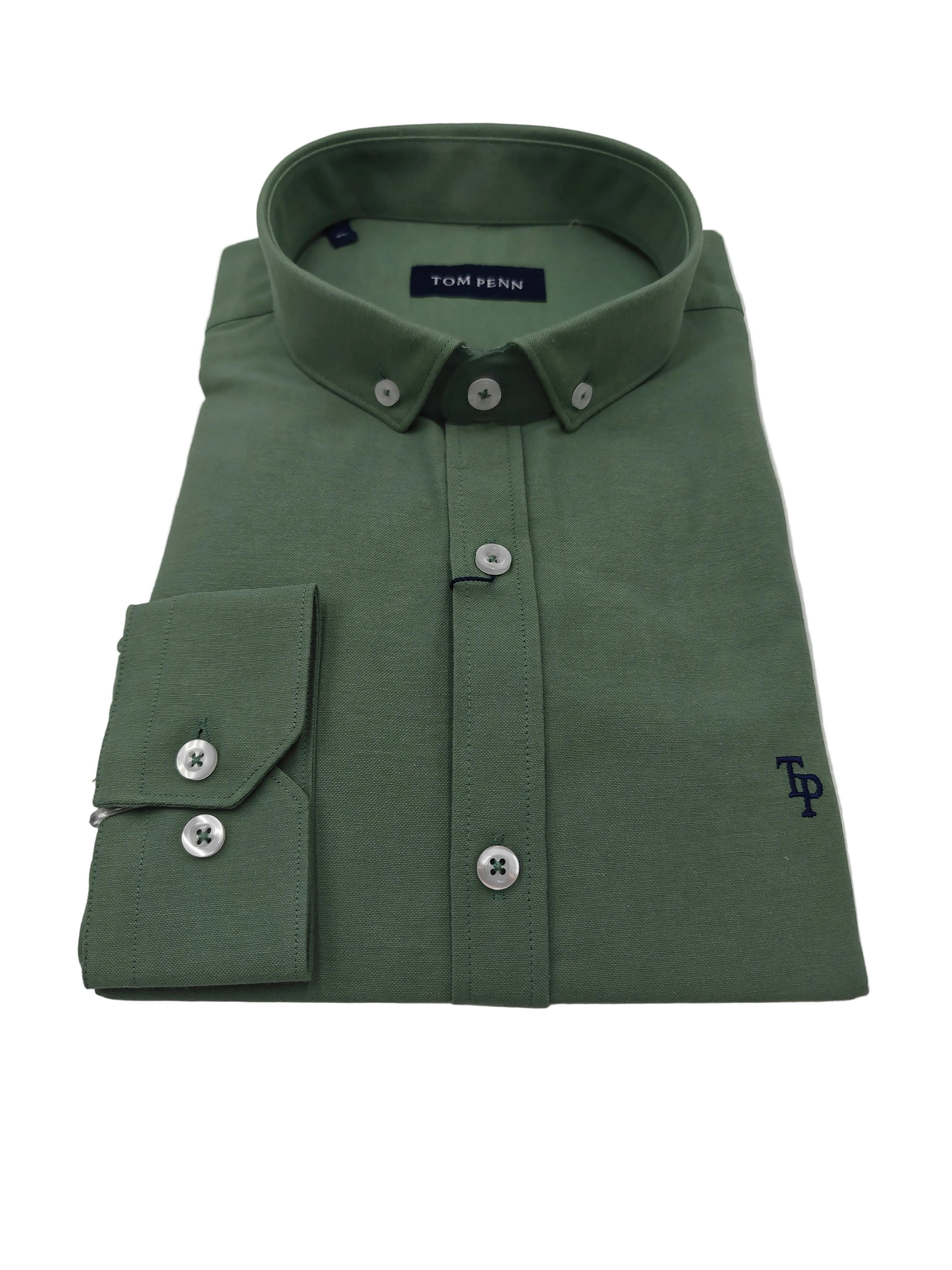 tom penn Tom Penn Green 1 Oxford Shirt Green model front view