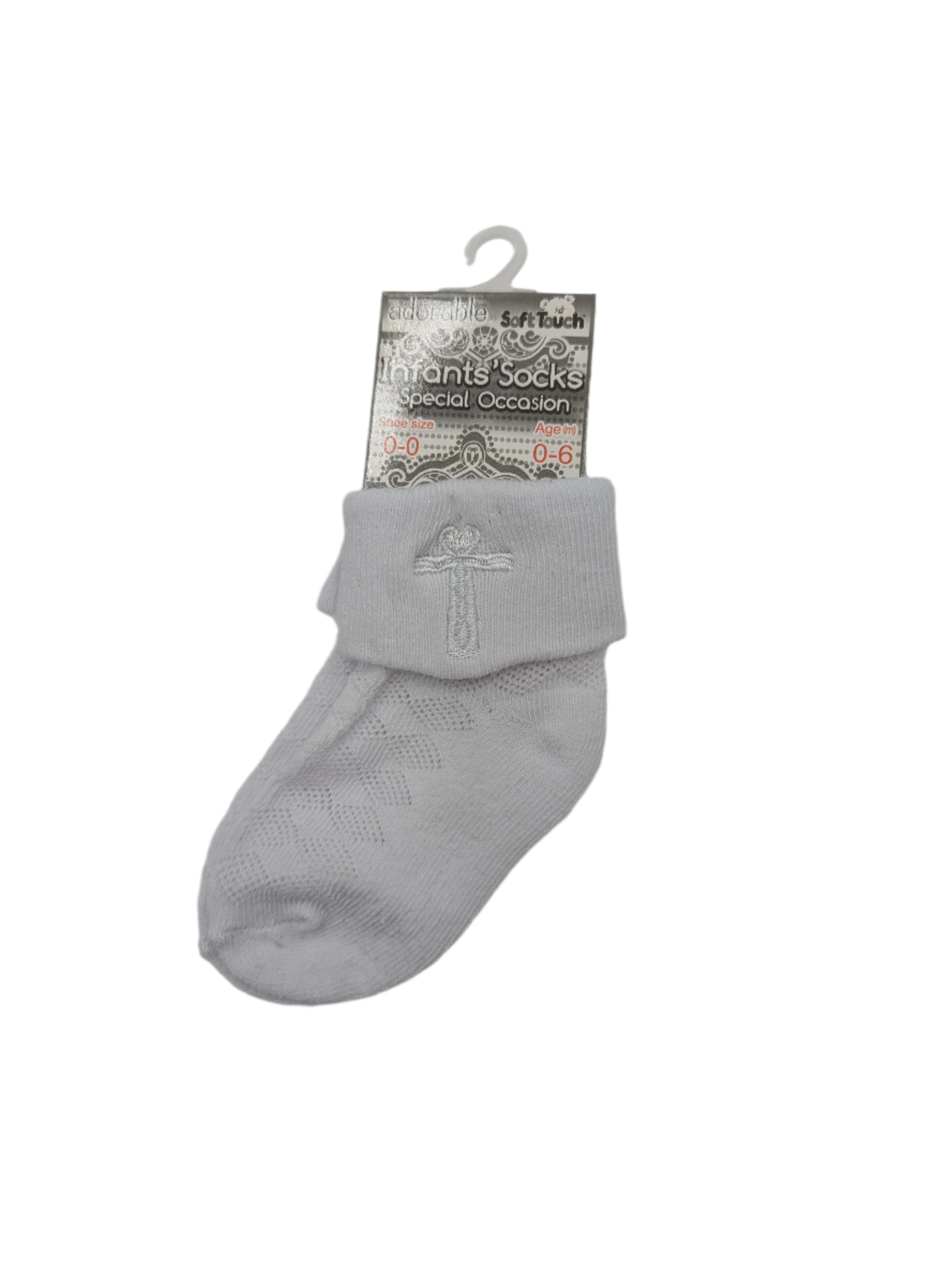 Baby white christening socks with white cross detail
